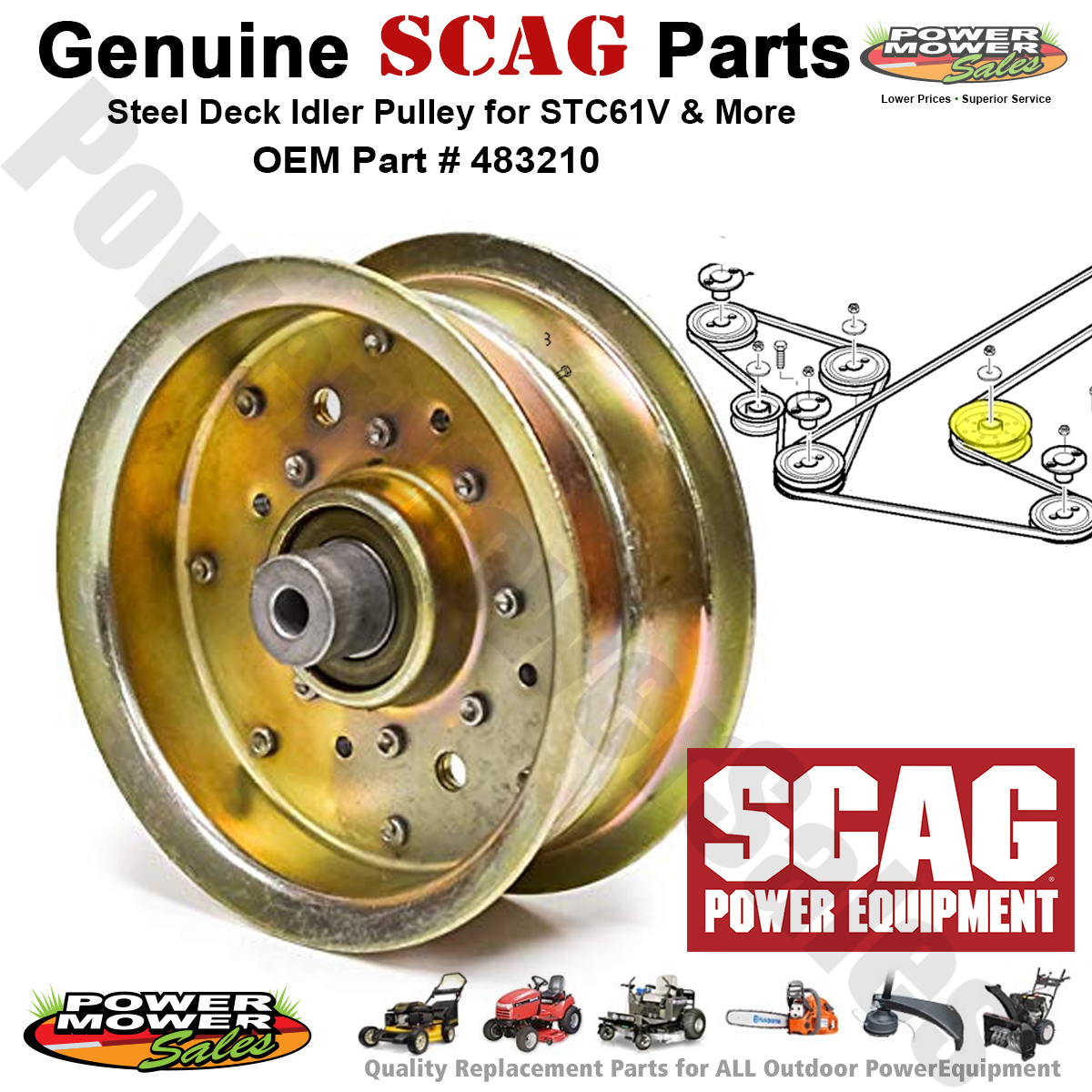 483210 482783 / OEM SCAG Deck Idler Pulley STC61V SCZ48V SSZ18BV