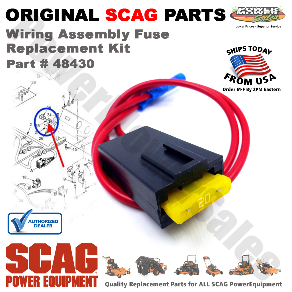 OEM Scag Fuse Holder with Fuse & Conntector for Lawn Mowers