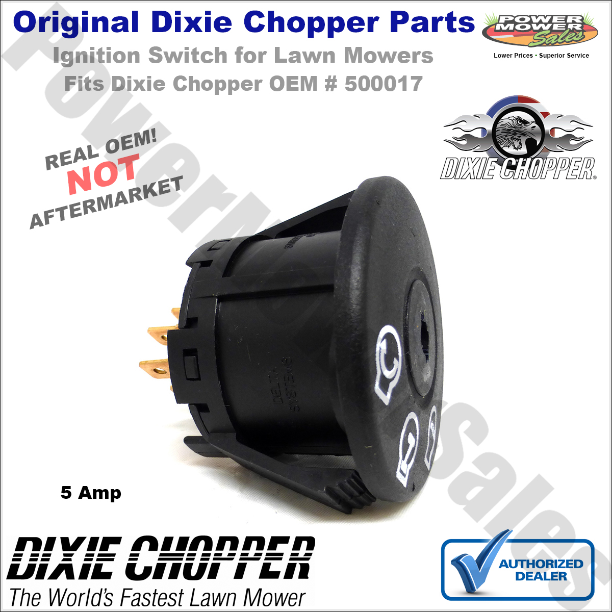 Genuine Dixie Chopper 5 Amp Ignition Switch for Lawn Mowers