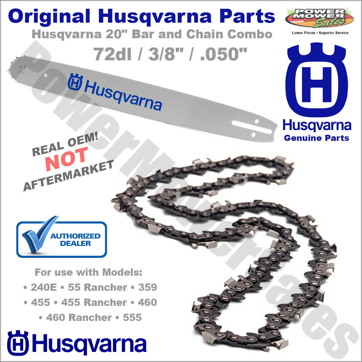 501846572 Husqvarna 20" Bar & Chain Kit 455, 460 Rancher Chainsaws 706433454204 eBay