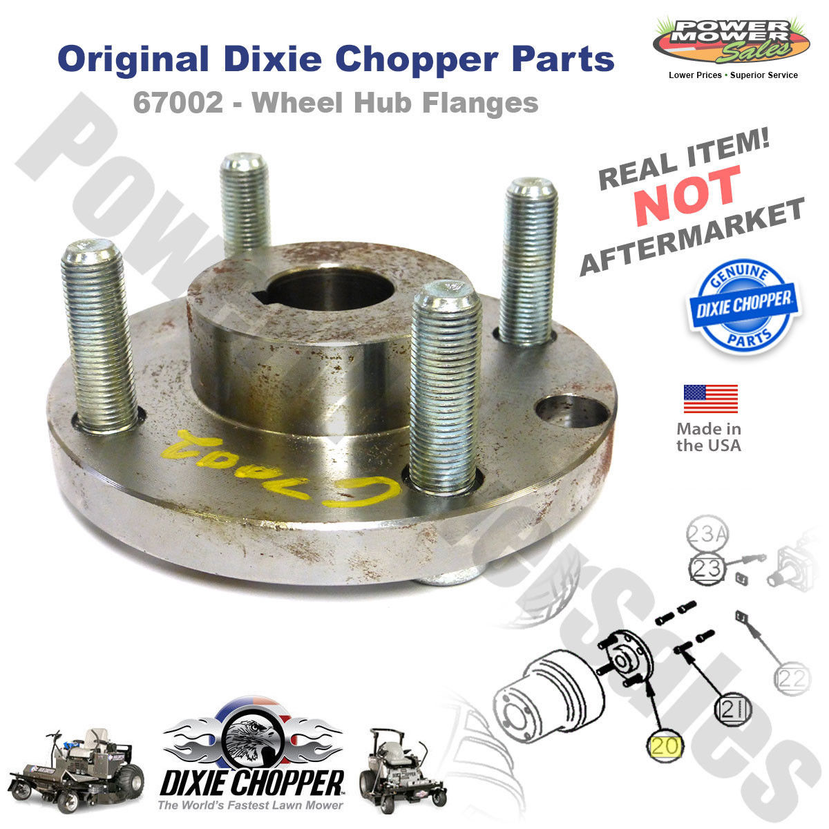 67002 Dixie Chopper Wheel Motor Hub Flange Assembly for Riding Lawn