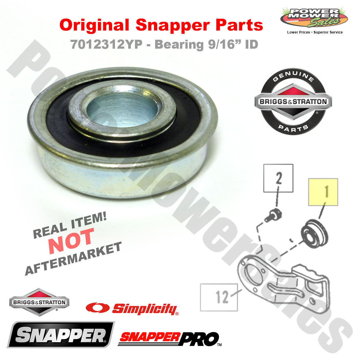 7012312YP Snapper Bearing 9 16 ID For Rear Wheel Bracket Original