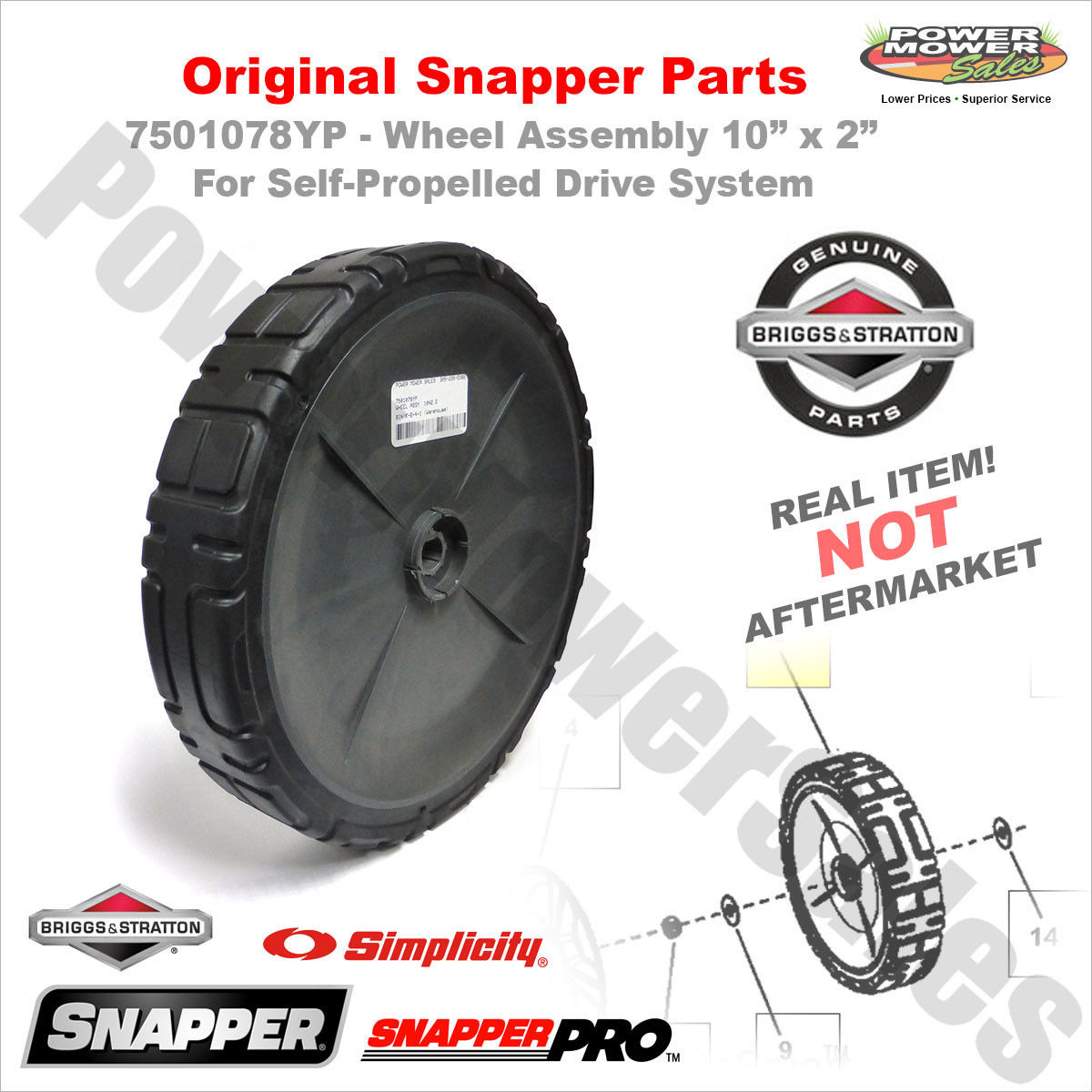 7503225YP Wheel Assembly 10" x 2" for Snapper Walk Behind Mowers
