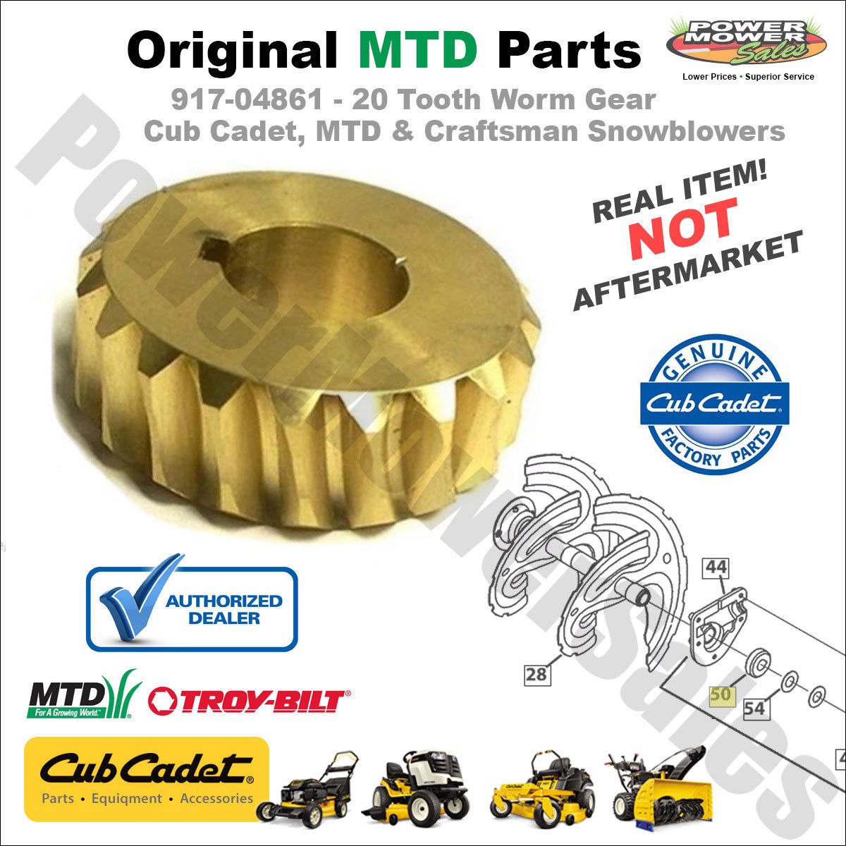91704861 20 Tooth Worm Gear for Cub Cadet & Craftsman 40" 42