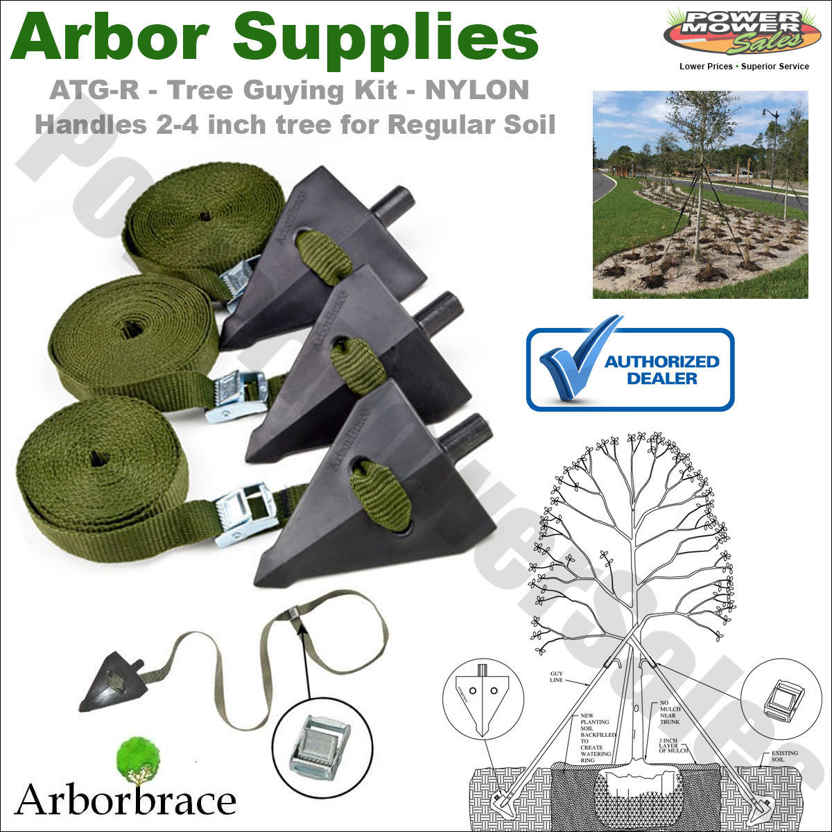 ATGR Arbor supplies Tree Guying Kit, NYLON Small trees 24" in