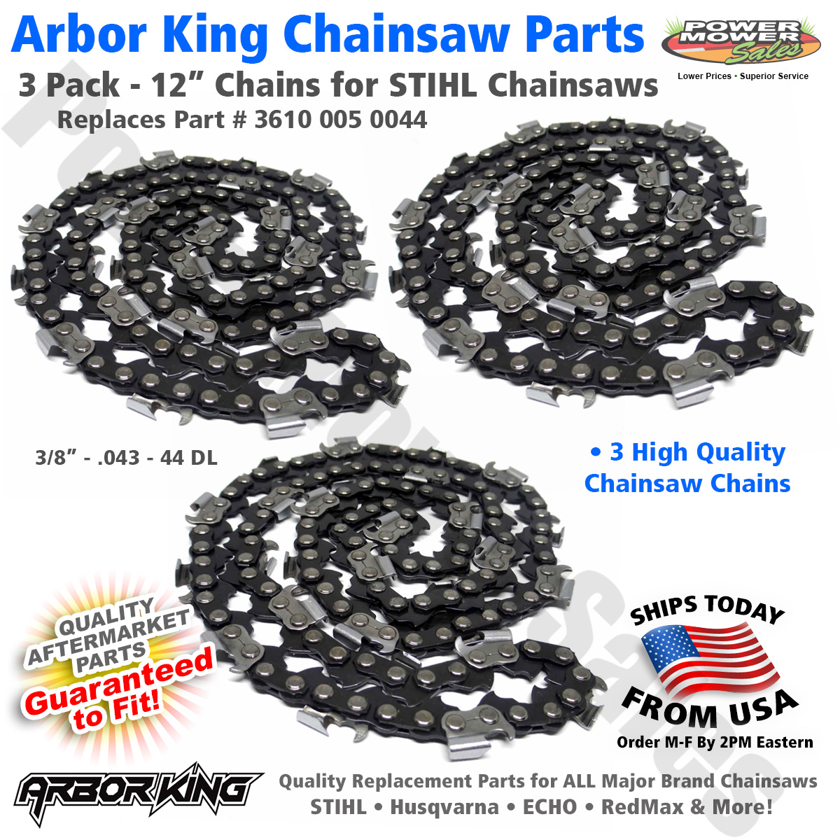Chainsaw Chain for 12/" Stihl Pole Saws Aftermarket Pack of 3