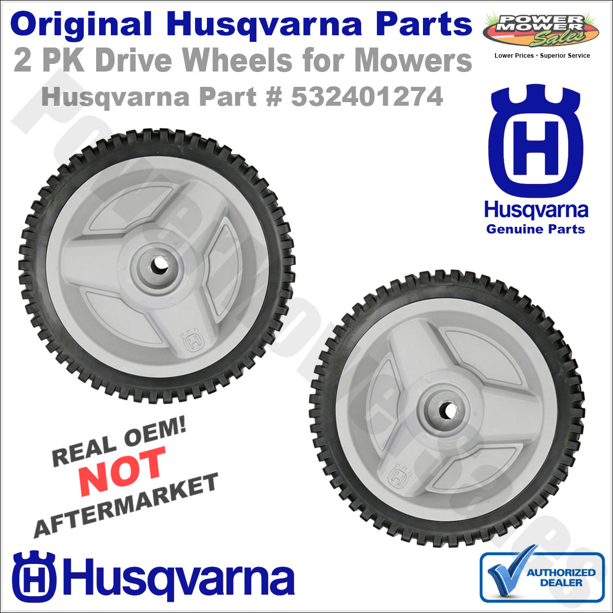 532401274 2 Pack Husqvarna Drive Wheels for Push Mowers 401274X460