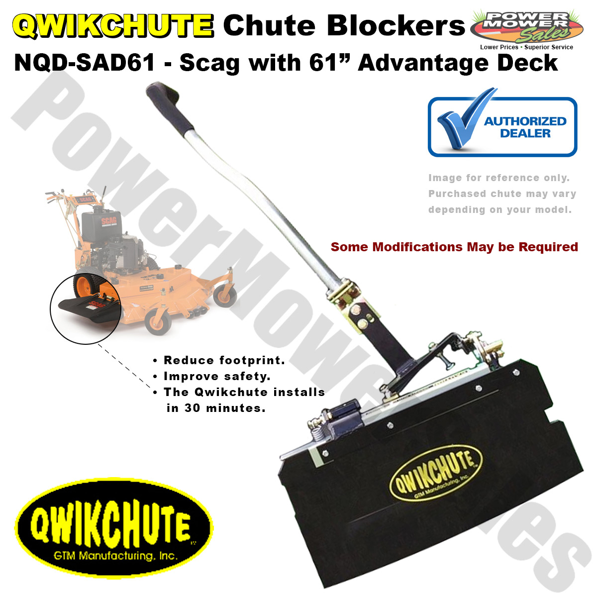 Qwikchute Chute Blocker, Deflector Scag 61" Mower Decks (Quickchute