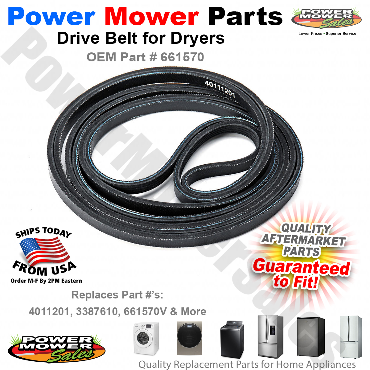 661570 Dryer Belt for Whrilpool Maytag 40111201 3387610 661570V