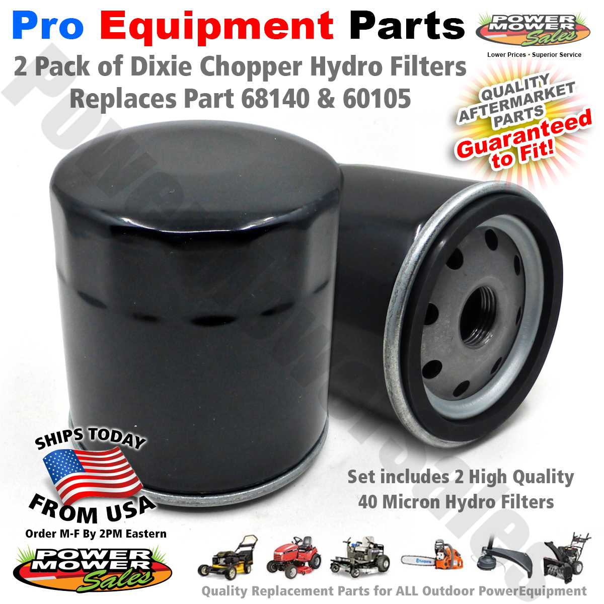 2 Pack Premium 40 Micron Hydro Filters for Dixie Chopper Mowers 68140