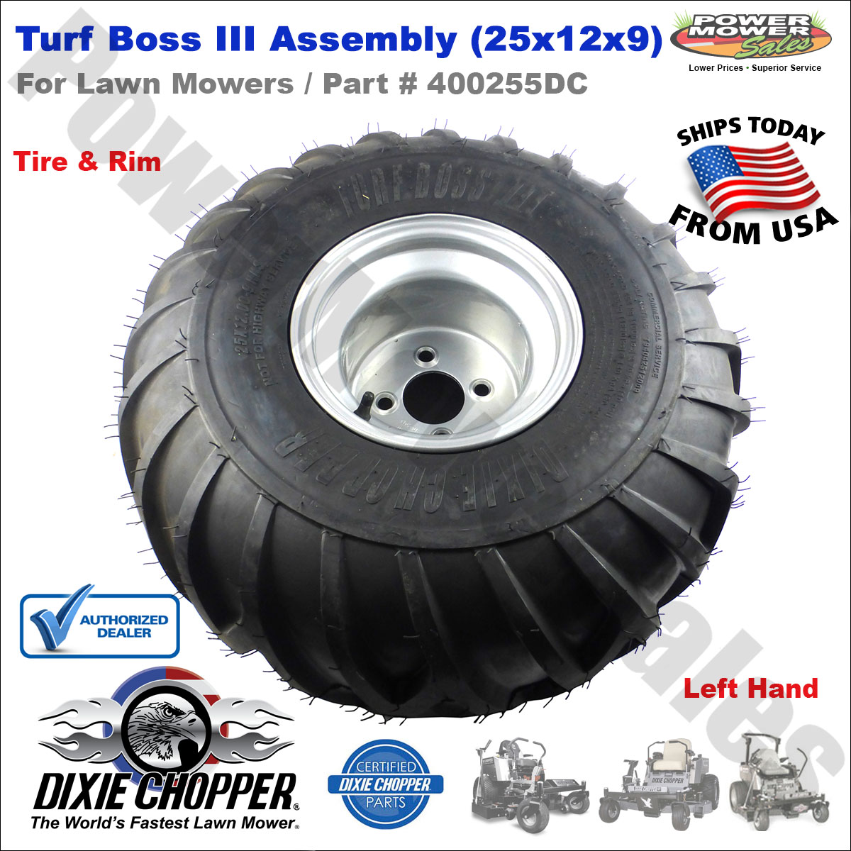 Buy Dixie Chopper Turf Boss III Tire (25x12x9) (LH) for Lawn