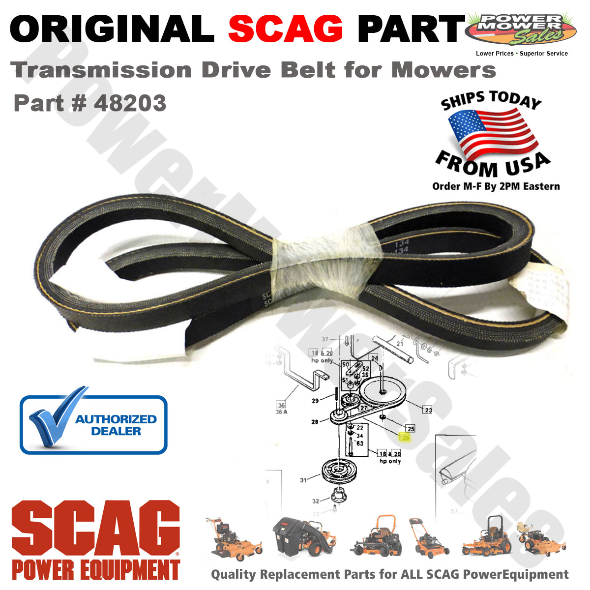 Scag Transmission Drive Belt for Walk Behind Mowers / Stens 265348 /