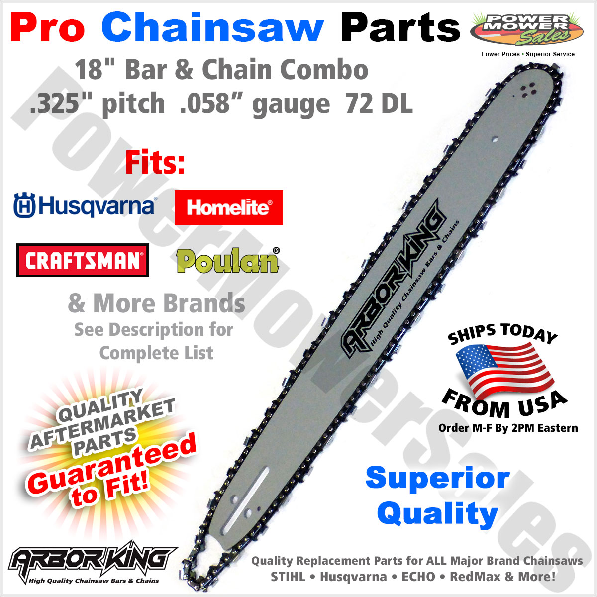 18" Chainsaw Bar Chain .325 .058 72 DL Husqvarna 440 188SLGK095 105713 0761887 eBay