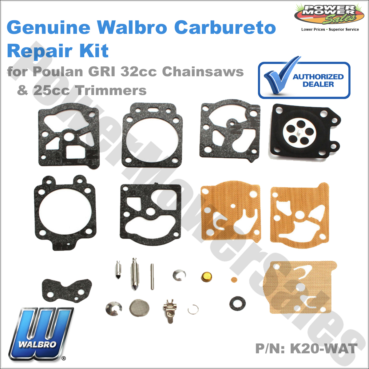 Walbro Carburetor Repair Kit K20WAT for Poulan GRI (WT6281) & Other