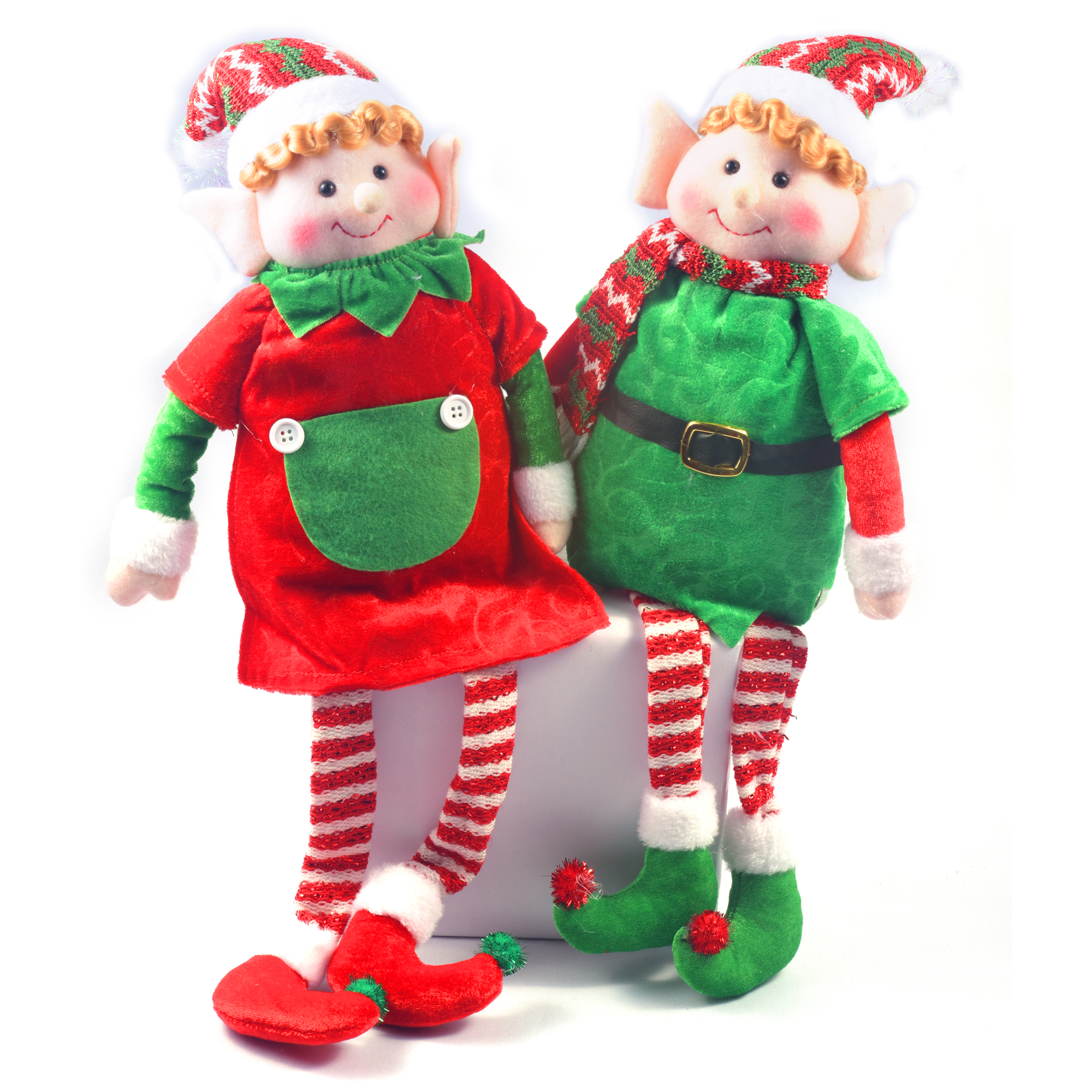 Holiday Depot Christmas Elf 2 Shelf Elves Plush Toy Figures
