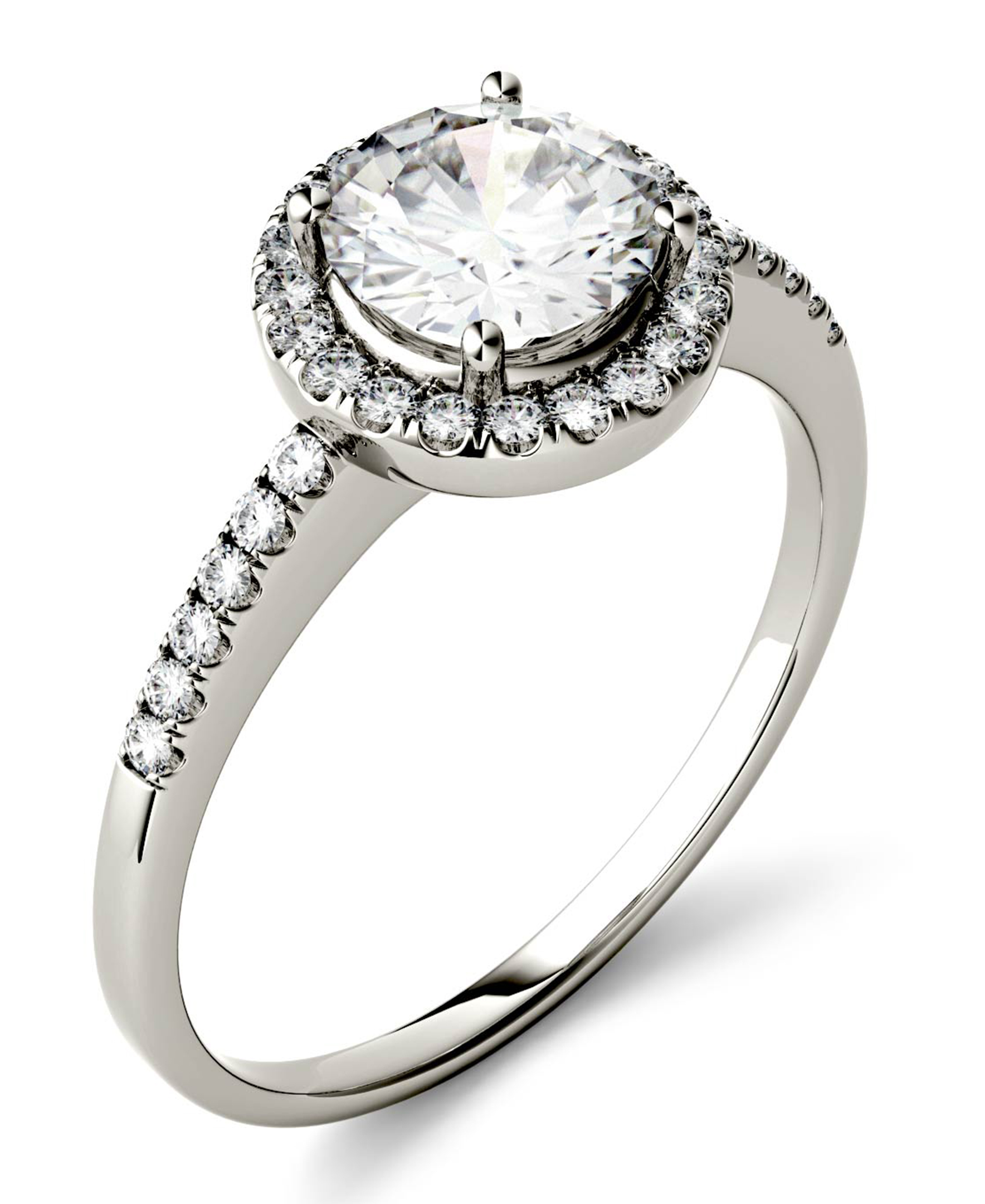 1.3 CTW DEW Round Lab-Created Moissanite Halo Engagement Ring in 14K White Gold - Picture 10 of 84