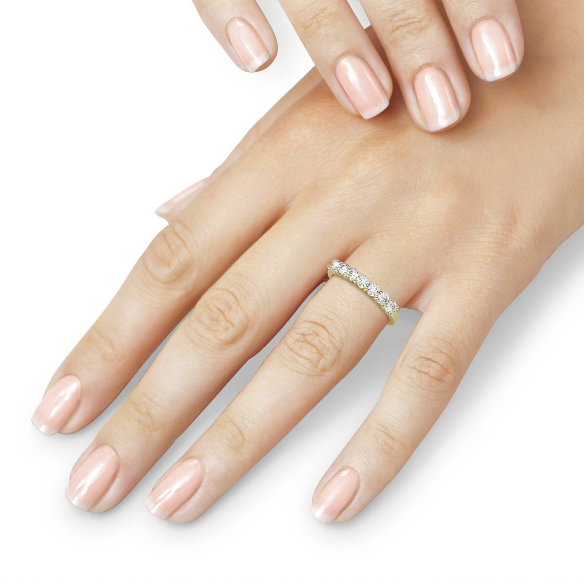 0.70 CTW DEW Lab-Created Moissanite Seven Stone Band in 14K Yellow Gold - Picture 10 of 10