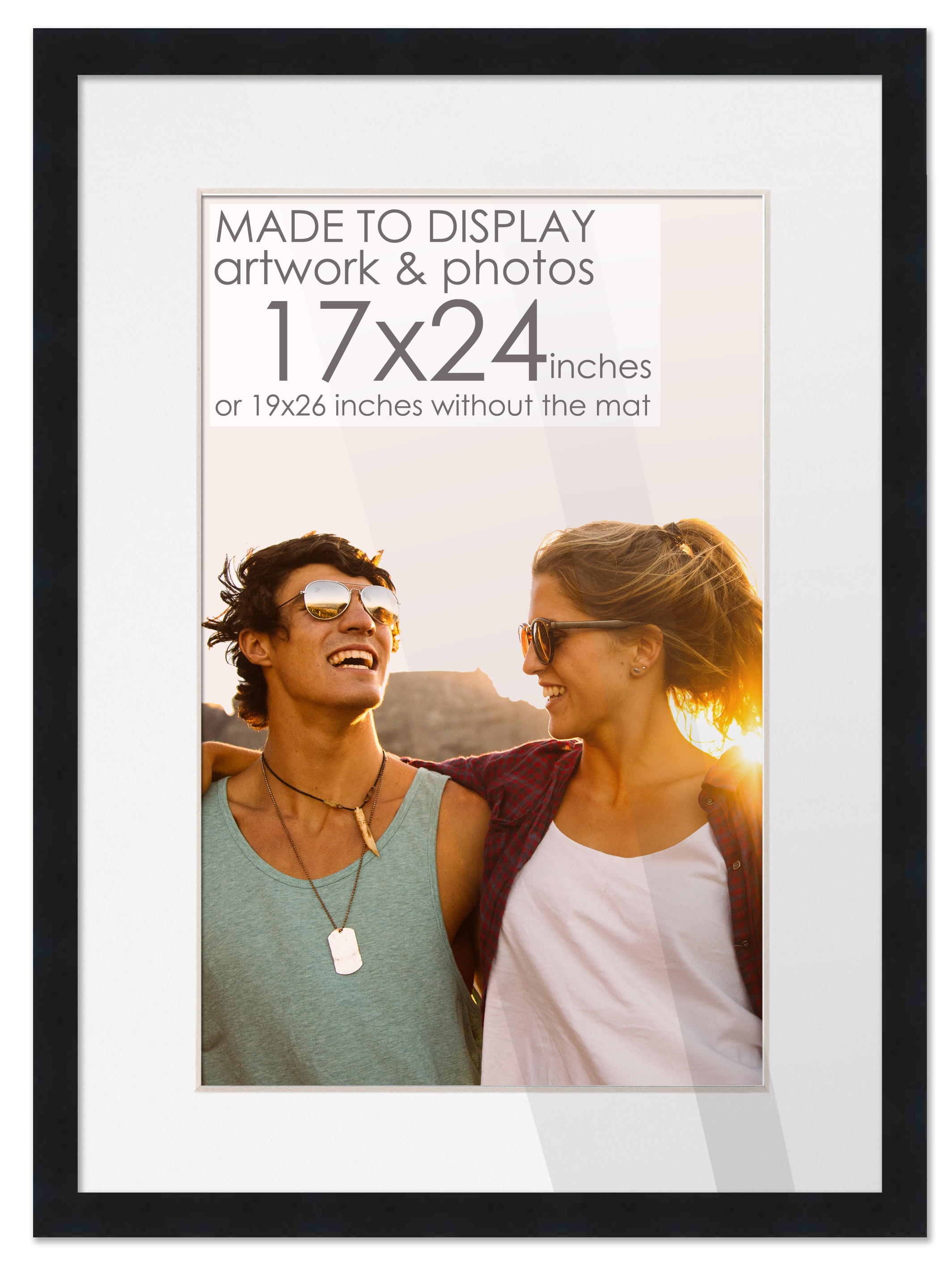 17×24 Frame Black for 17×24 Picture or 19×26 Art Poster Without White Photo Mat