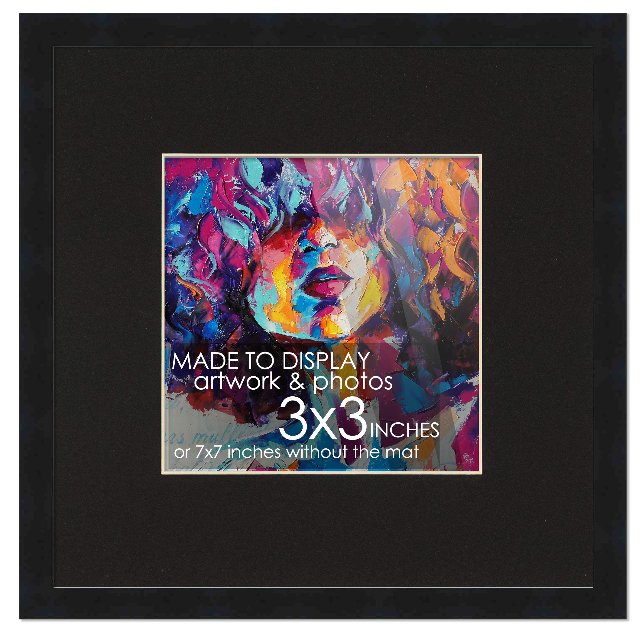 3x3 Rahmen schwarz für 3x3 Bild oder 7x7 Kunst Poster ohne schwarzes Fotopassepartout - Bild 1 von 9