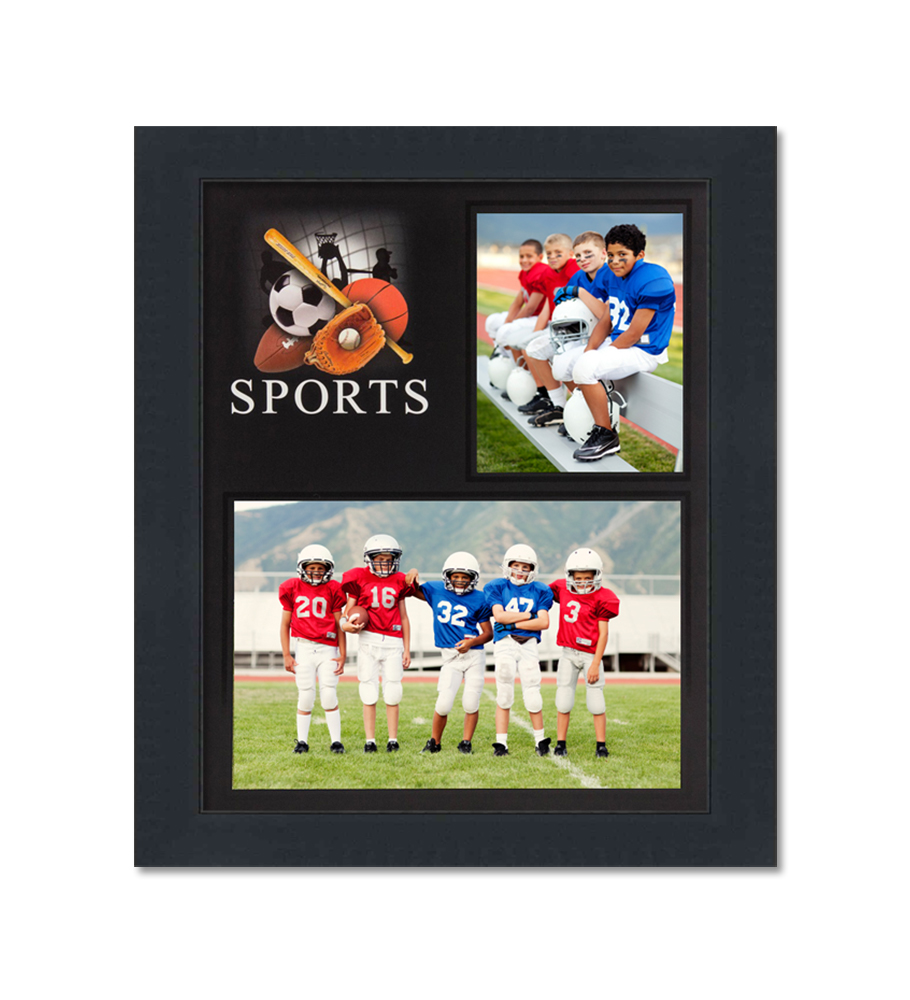 BLACK WOOD FRAMES with Sports Mat Inserts for School Photos and Team