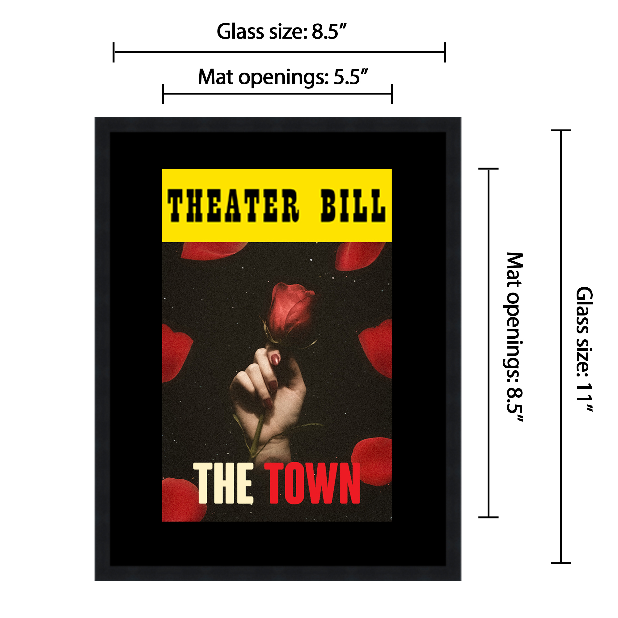 8.5x11 Black Playbill Frame With Black Mat With 1 Opening For 1 Playbill detailed image 2