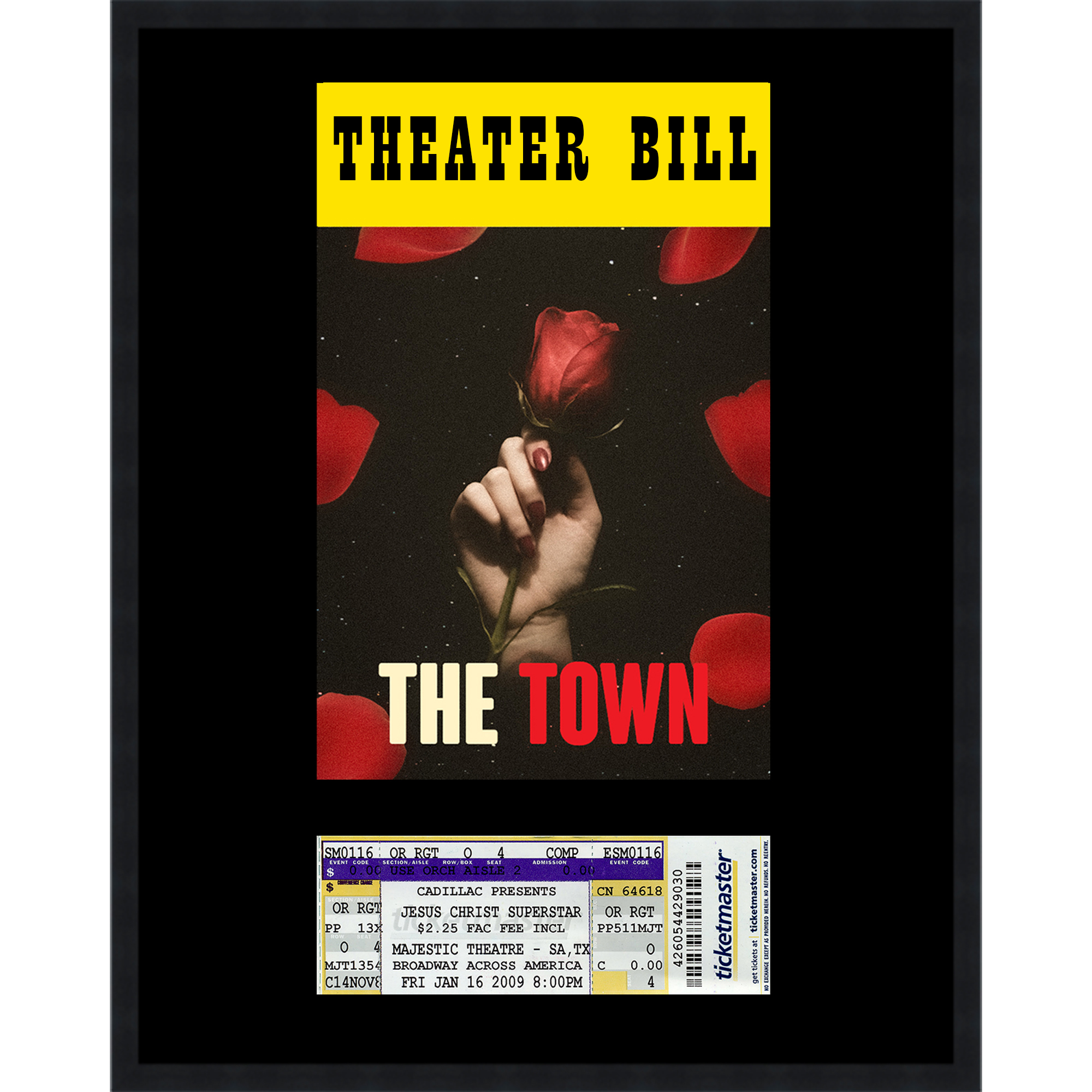11x14 Black Playbill Frame With Black Mat 2 Openings For Playbill and Ticket