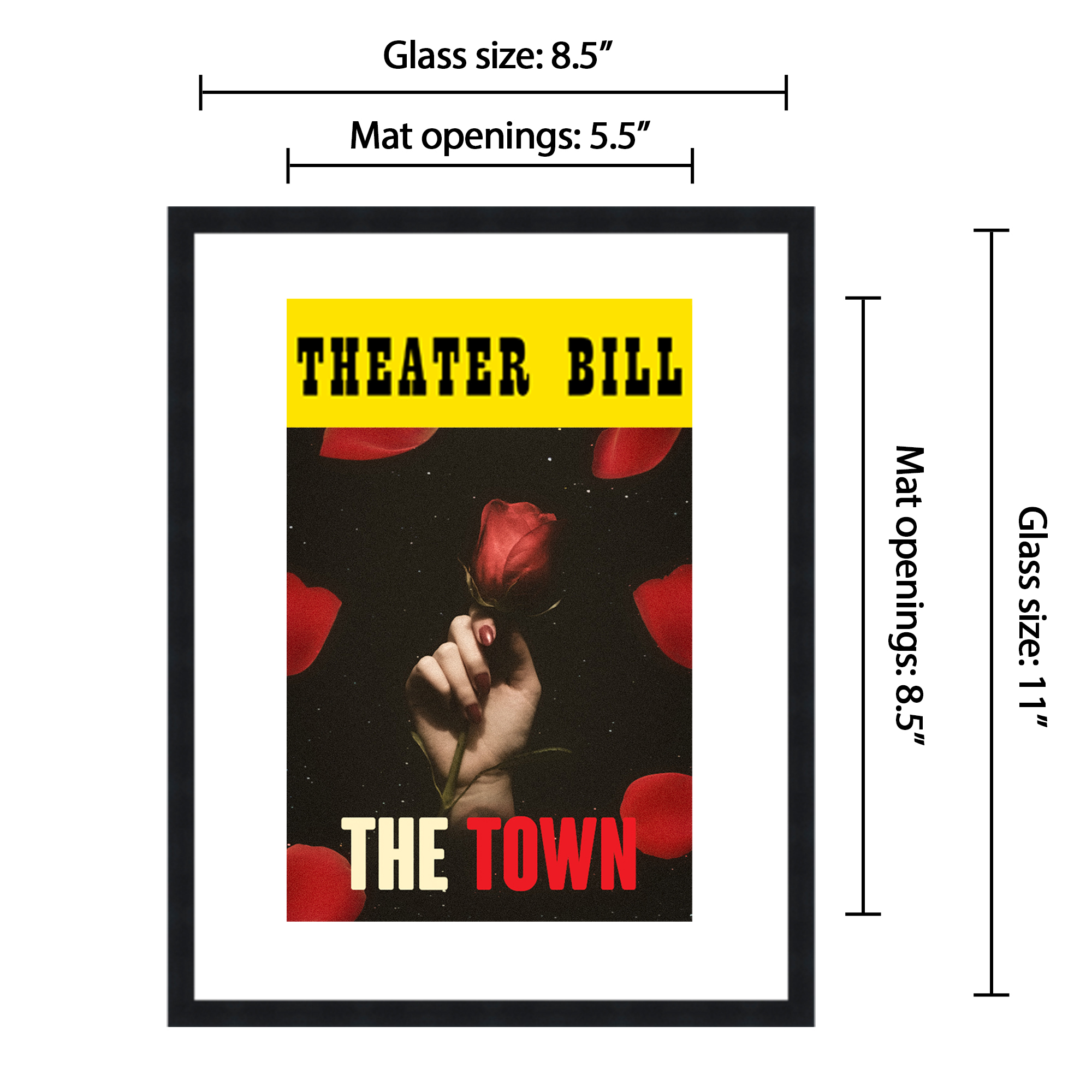 8.5x11 Black Playbill Frame With White Mat With 1 Openings For 1 Playbill detailed image 2