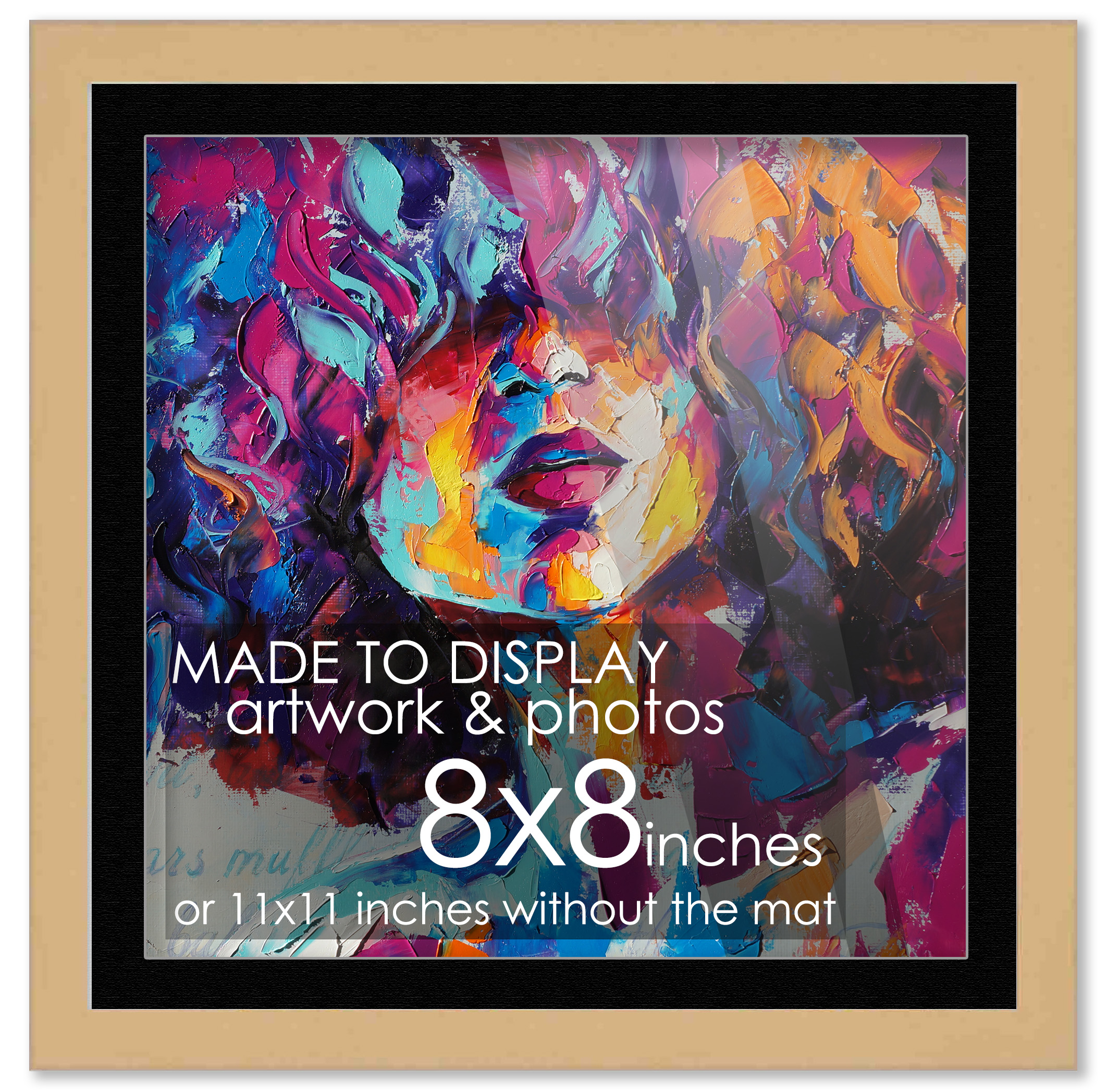 8x8 Natural Frame for 8x8 Picture or 11x11 Art Poster Without Black Photo Mat main product image