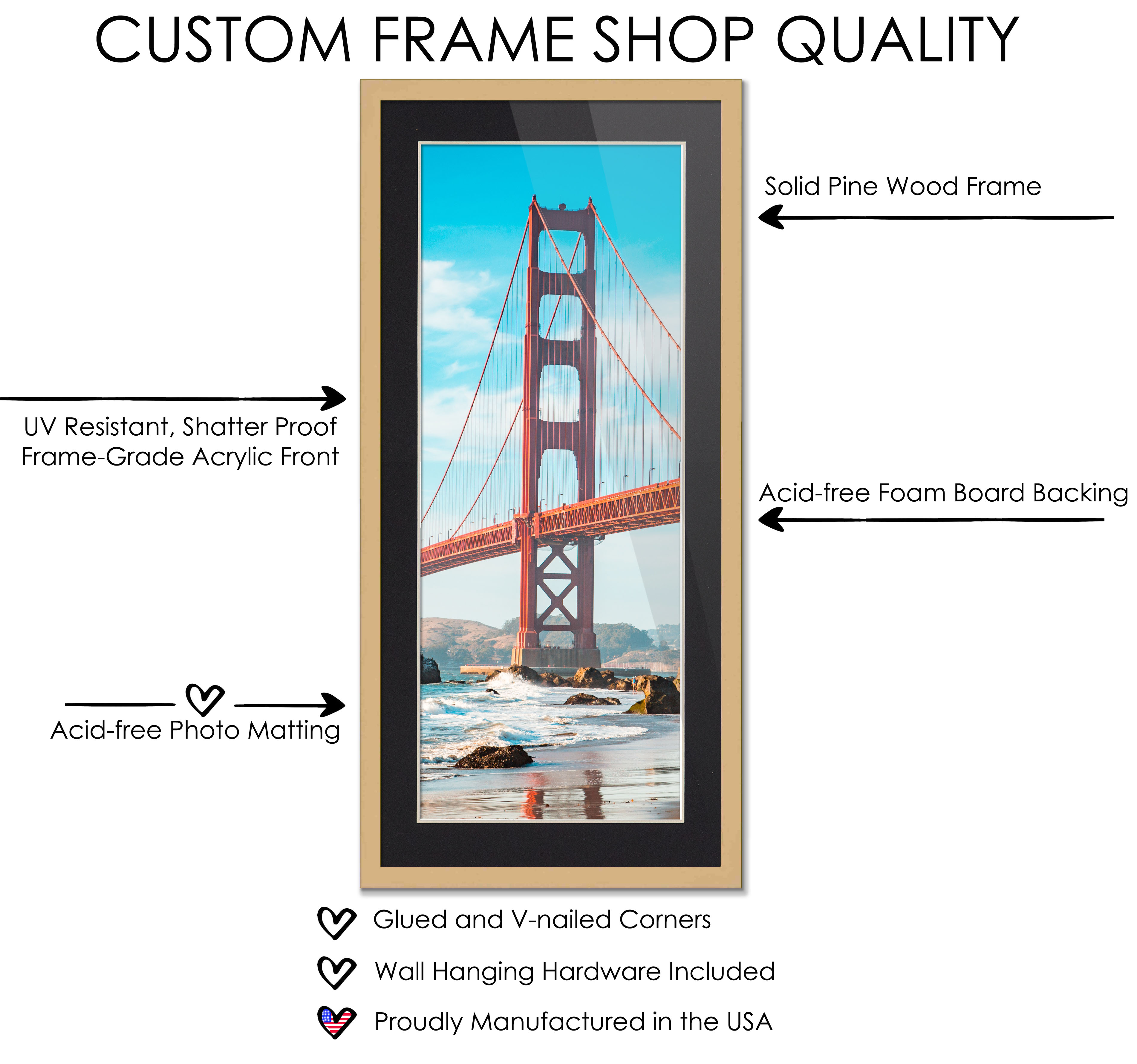 13.5x40 Natural Frame for 13.5x40 Picture or 16x43 Poster Without Black Mat detailed image 5