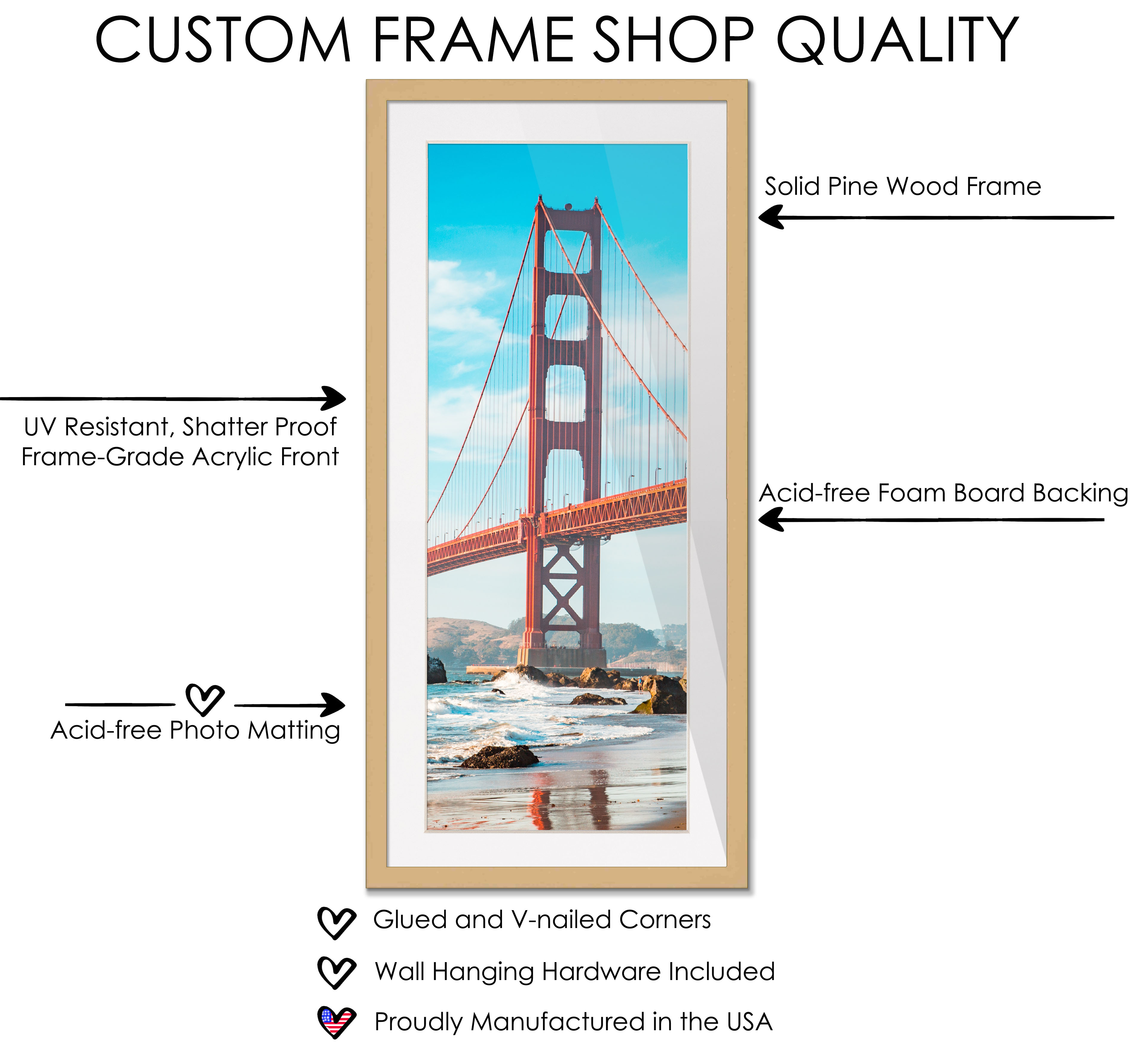 13x39 Natural Frame for 13x39 Picture or 16x42 Poster Without White Photo Mat detailed image 5