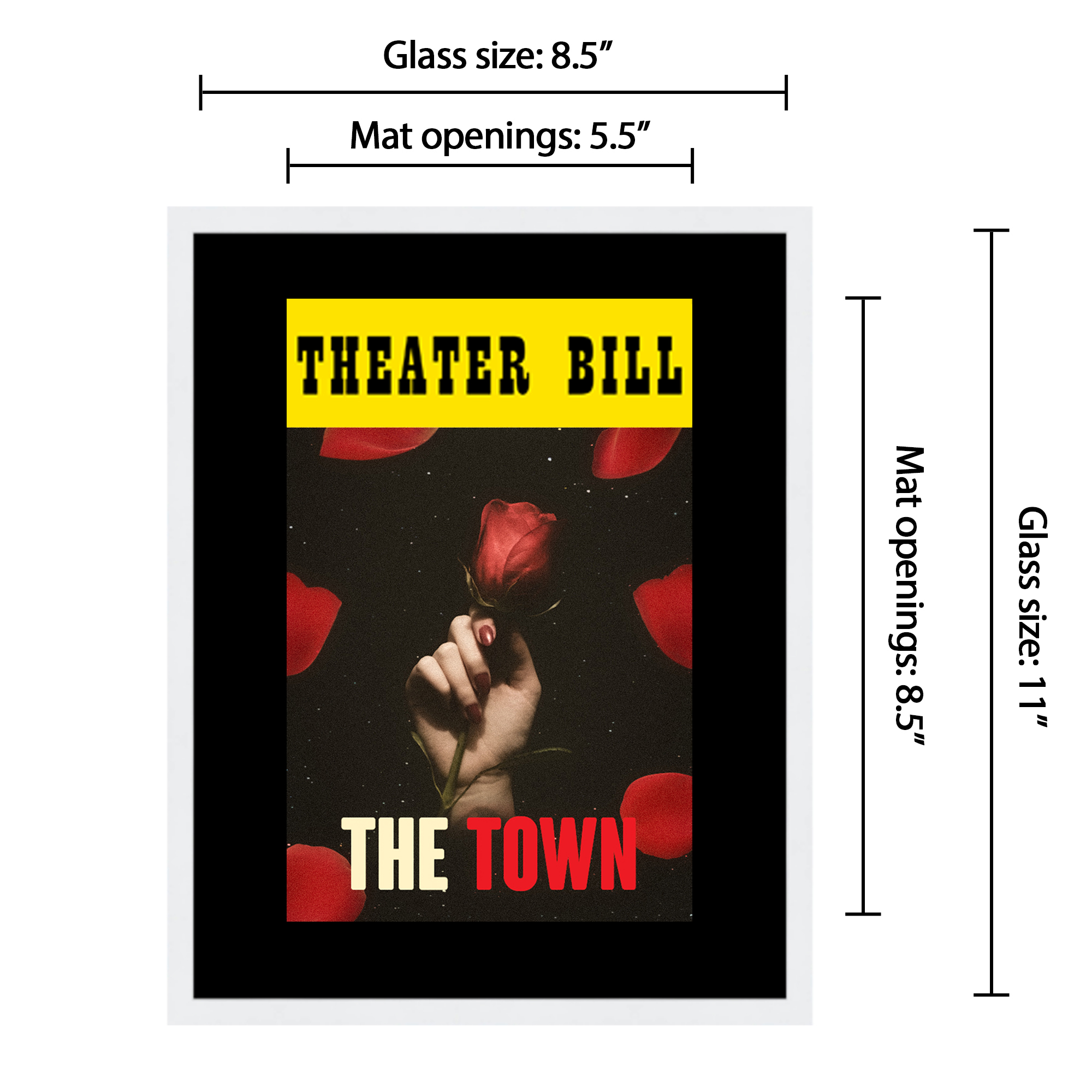 8.5x11 White Playbill Frame With Black Mat With 1 Opening For 1 Playbill detailed image 2