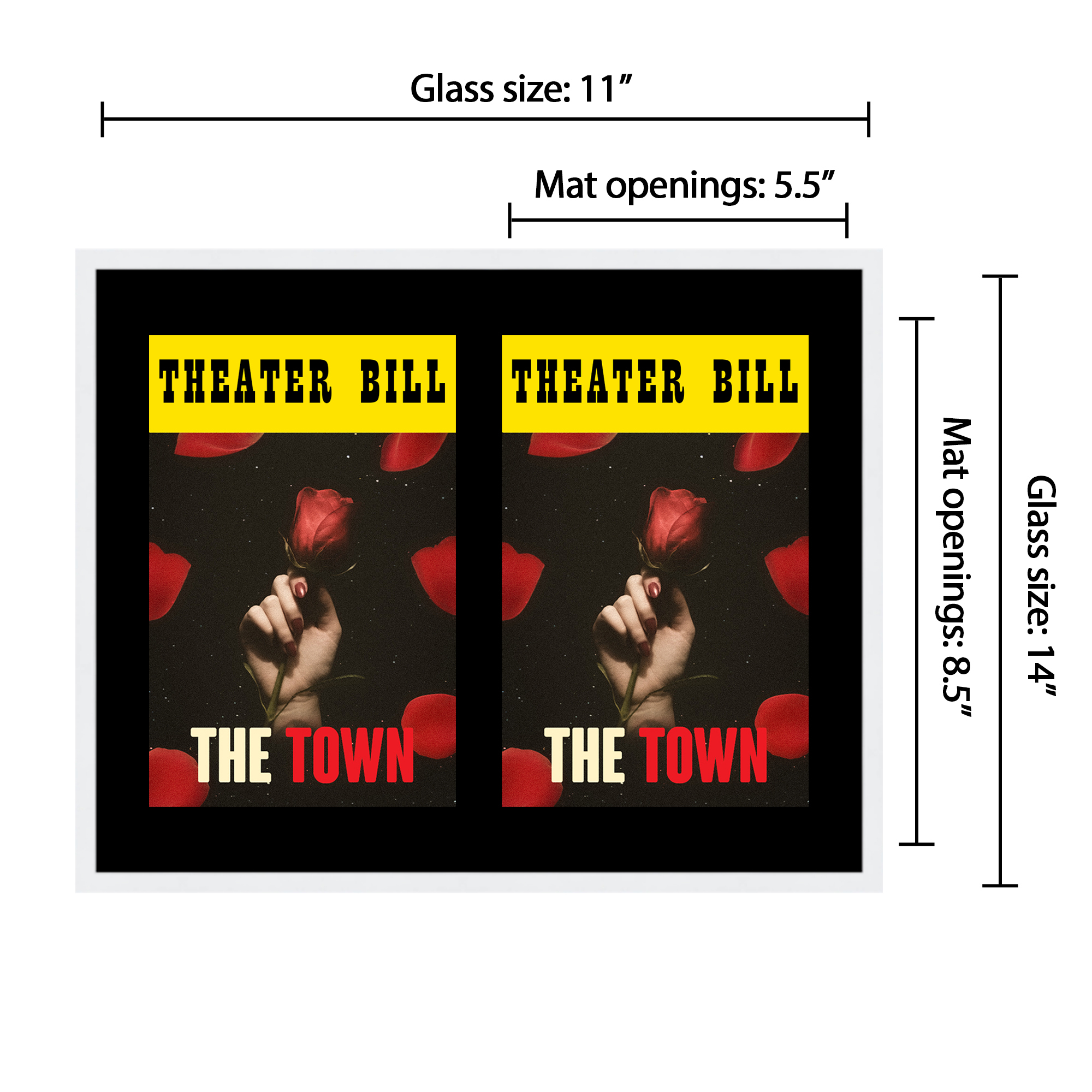 11x14 White Playbill Frame With Black Mat With 2 Opening For 2 Playbills detailed image 2