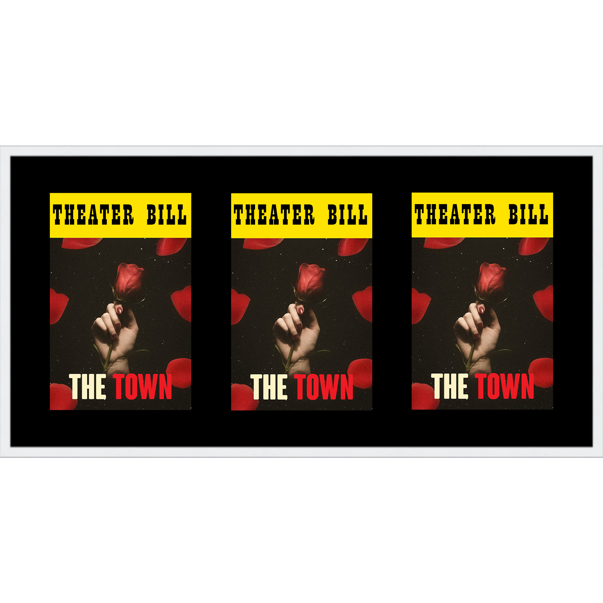 11×22 White Playbill Frame With Black Mat With 3 Openings For 3 Playbills