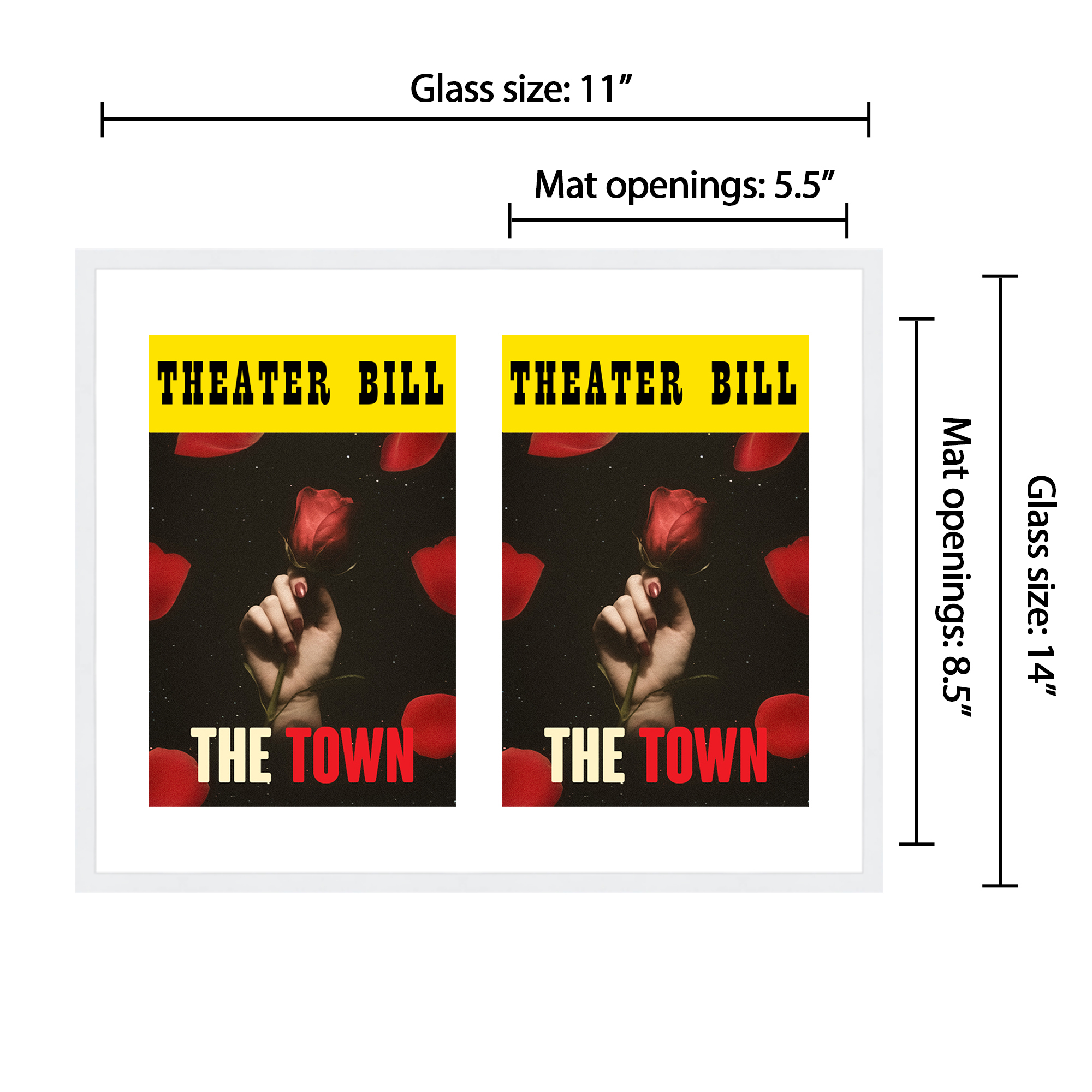 11x14 White Playbill Frame With White Mat With 2 Openings For 2 Playbills detailed image 2