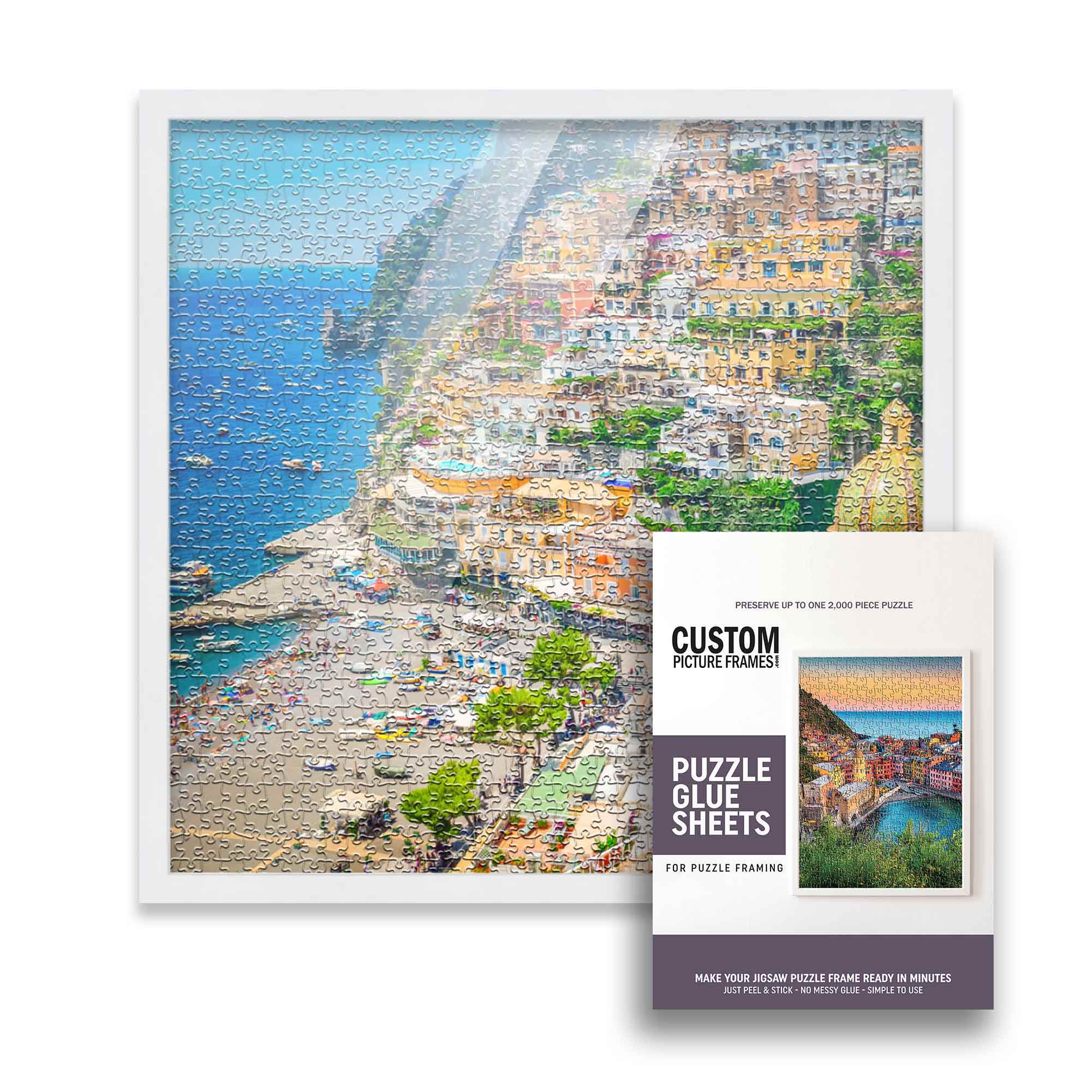 19x19 Puzzle Frame Kit with Glue Sheets | White Mid Century Picture Frame | Rea main product image