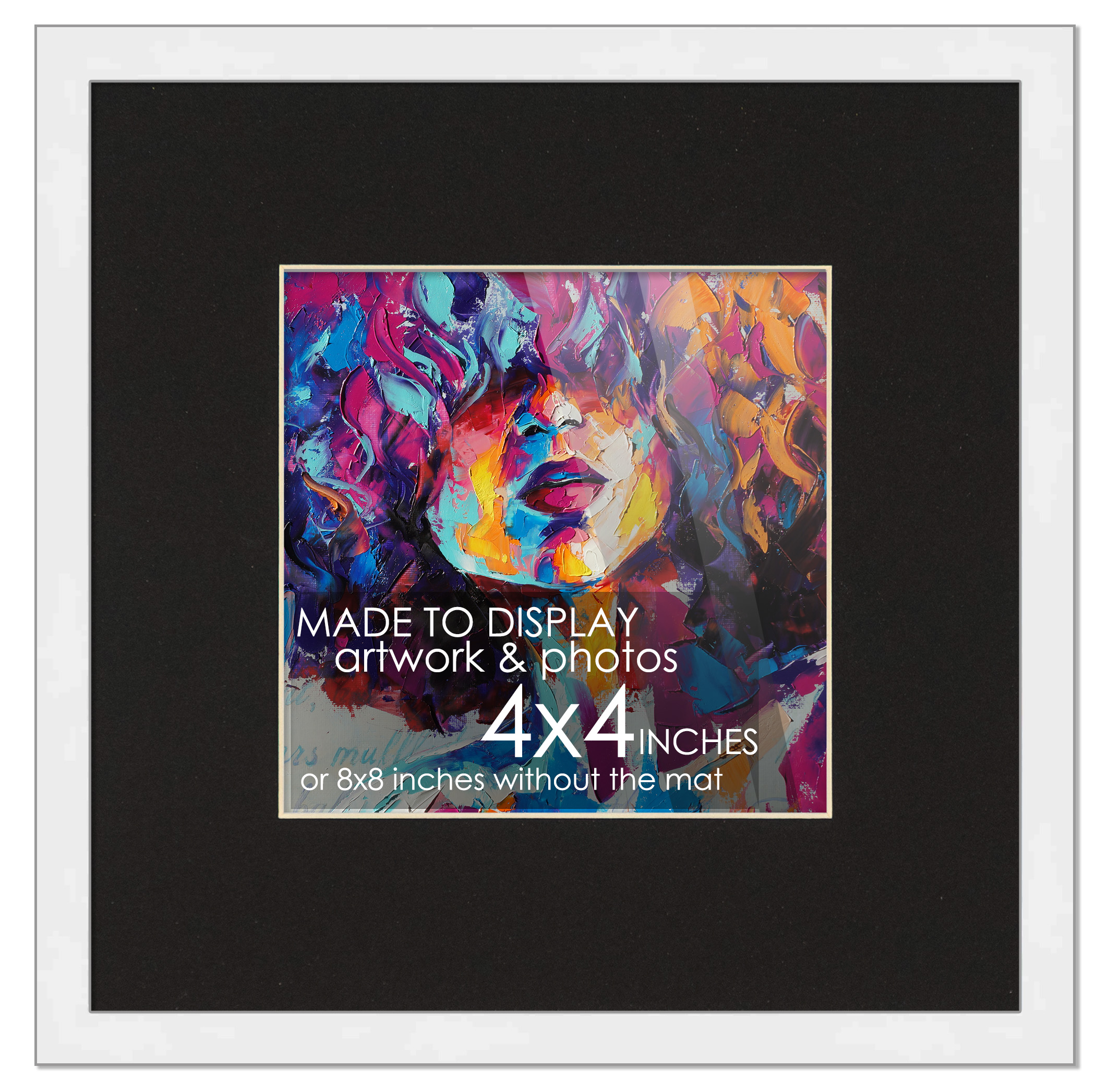 4x4 Frame White for 4x4 Picture or 8x8 Art Poster Without Black Photo Mat main product image