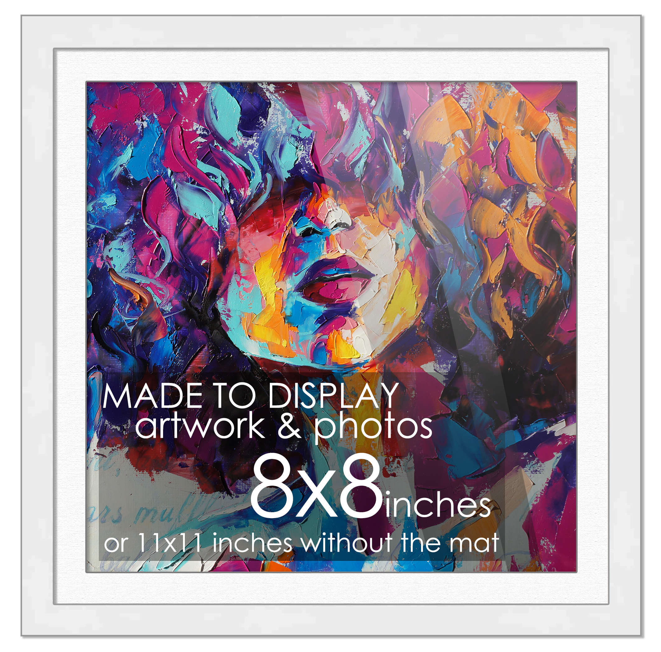 8x8 Frame White for 8x8 Picture or 11x11 Art Poster Without White Photo Mat main product image