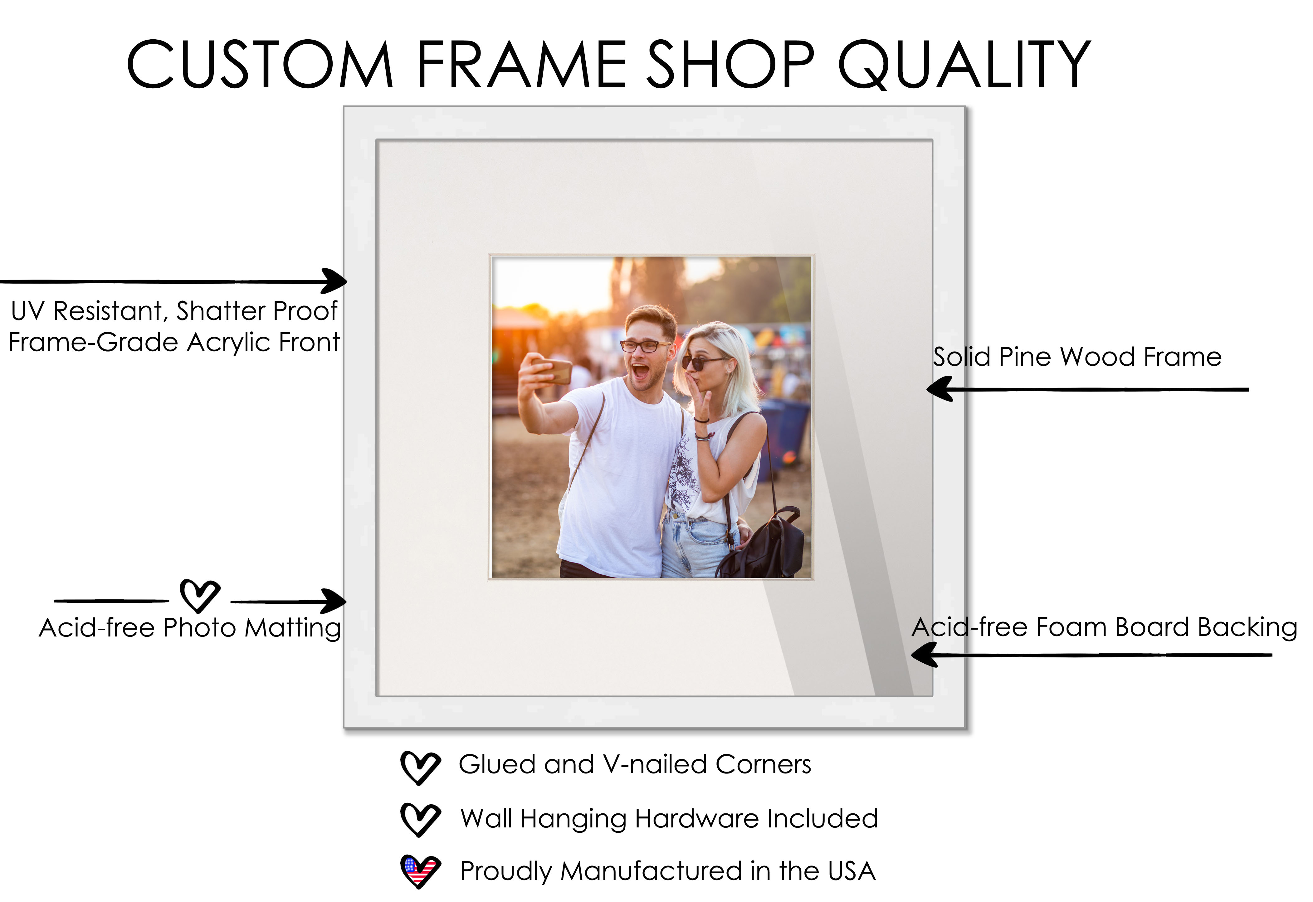 2x2 Frame White for 2x2 Picture or 6x6 Art Poster Without White Photo Mat detailed image 5