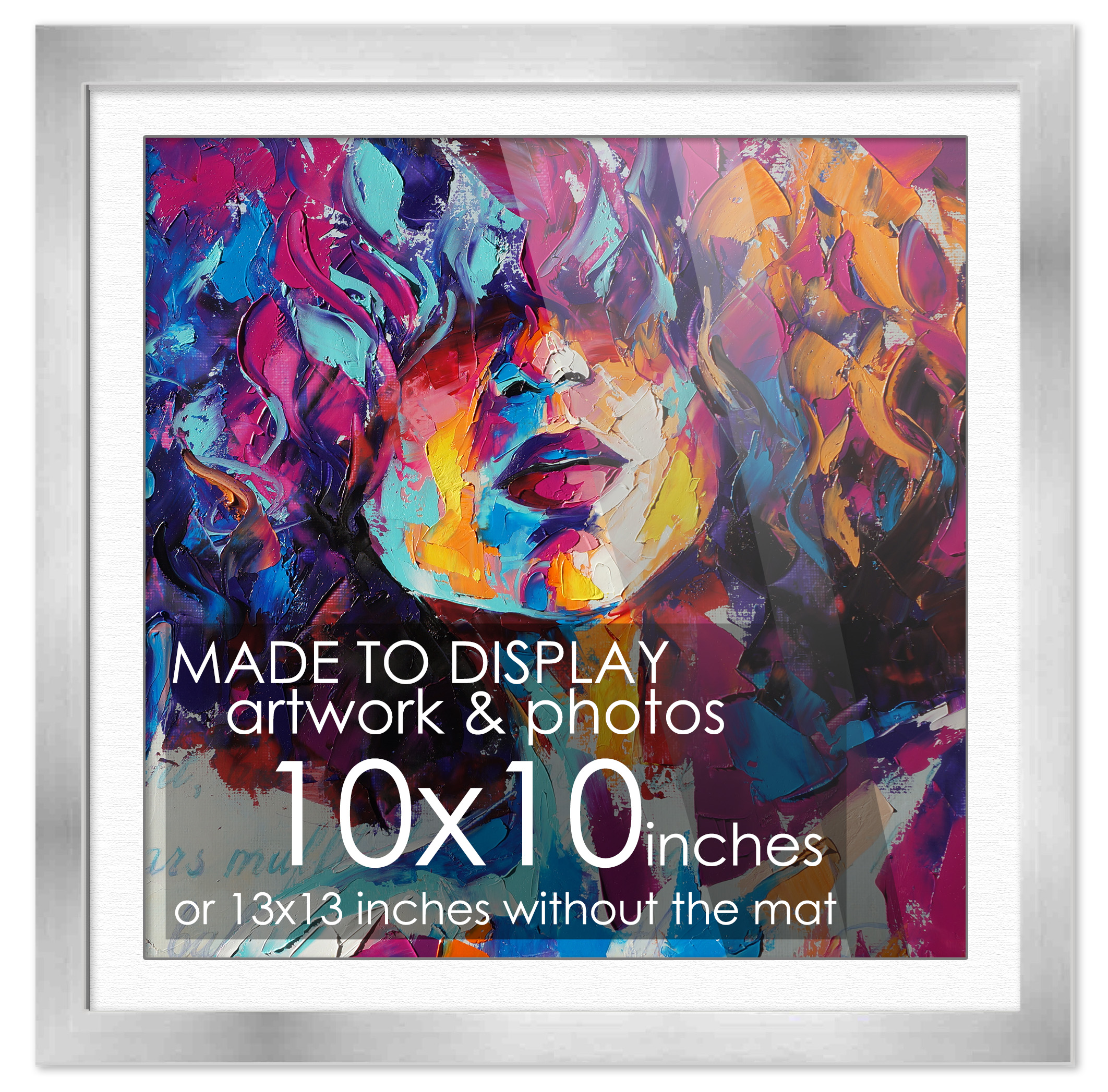10x10 Silver Frame for 10x10 Picture or 13x13 Art Poster Without White Photo Mat main product image