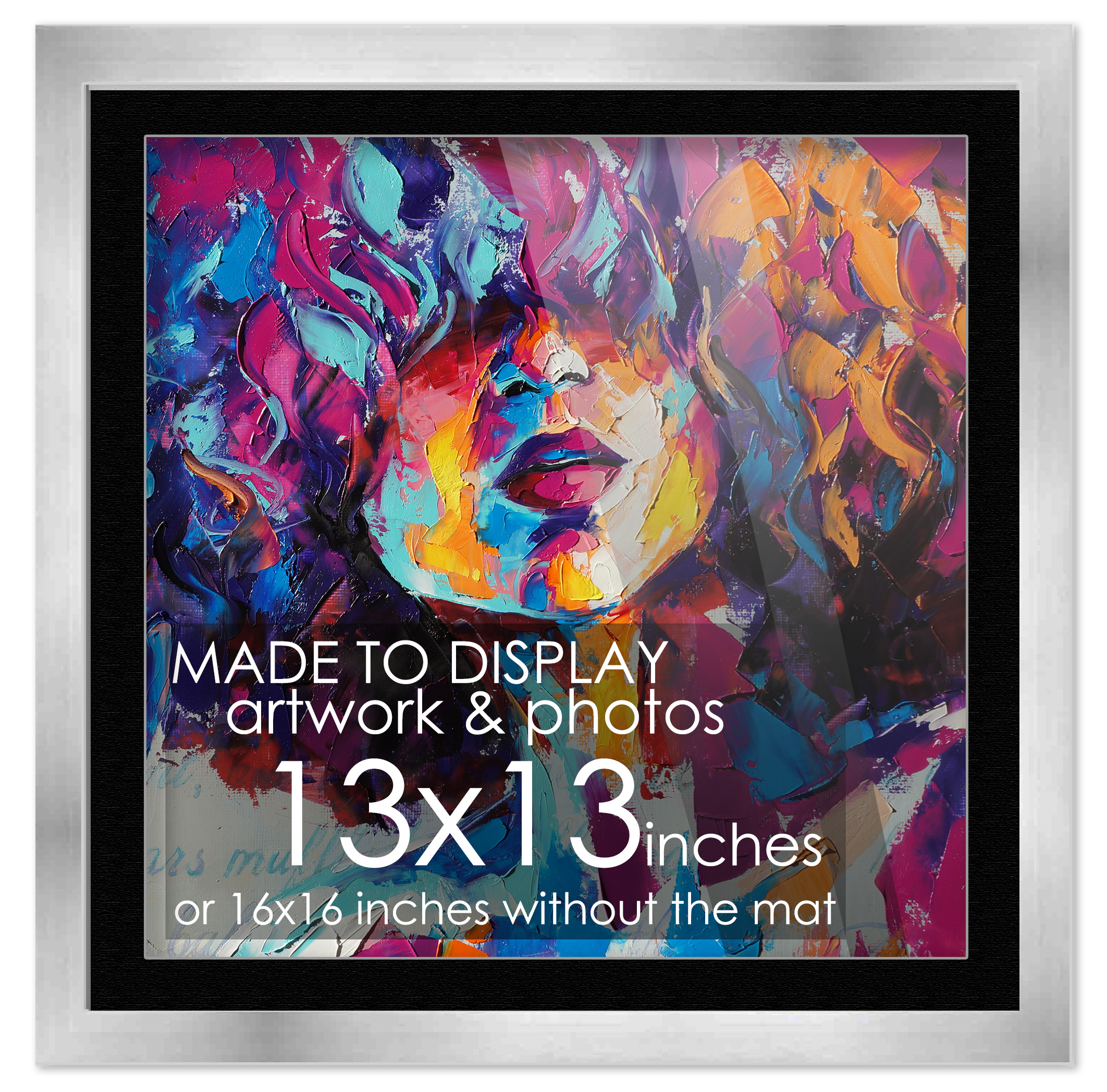 13x13 Silver Frame for 13x13 Picture or 16x16 Art Poster Without Black Photo Mat main product image