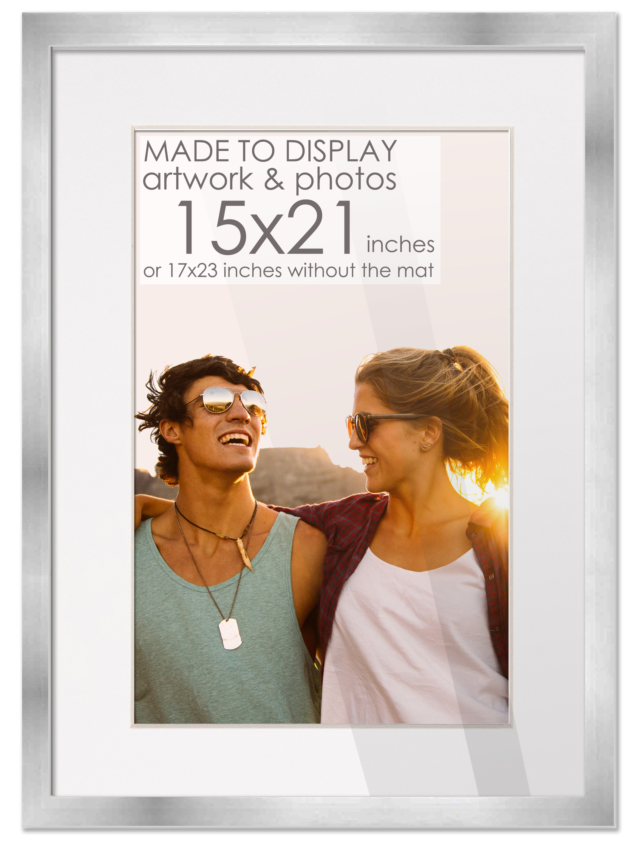 15x21 Silver Frame for 15x21 Picture or 17x23 Art Poster Without White Photo Mat main product image