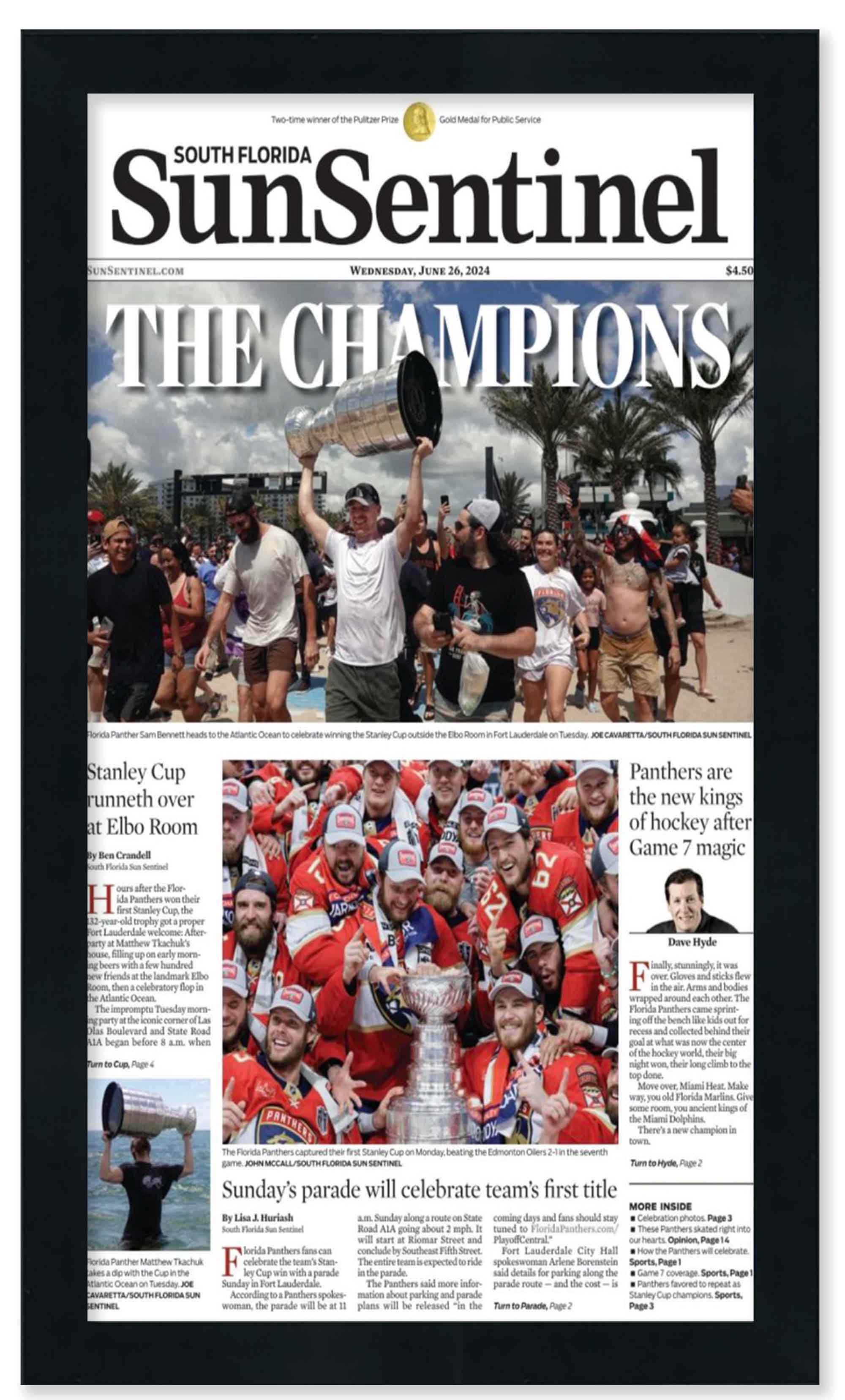 11×22 Frame for Newspapers (Black) | Navy Double Mat with Red Strip
