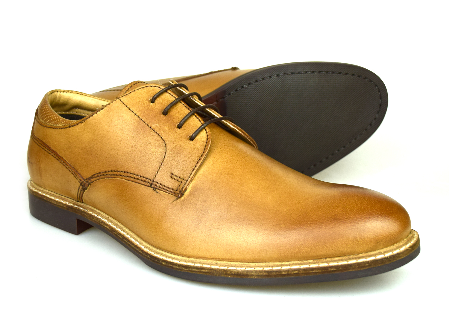 red tape tan derby shoes