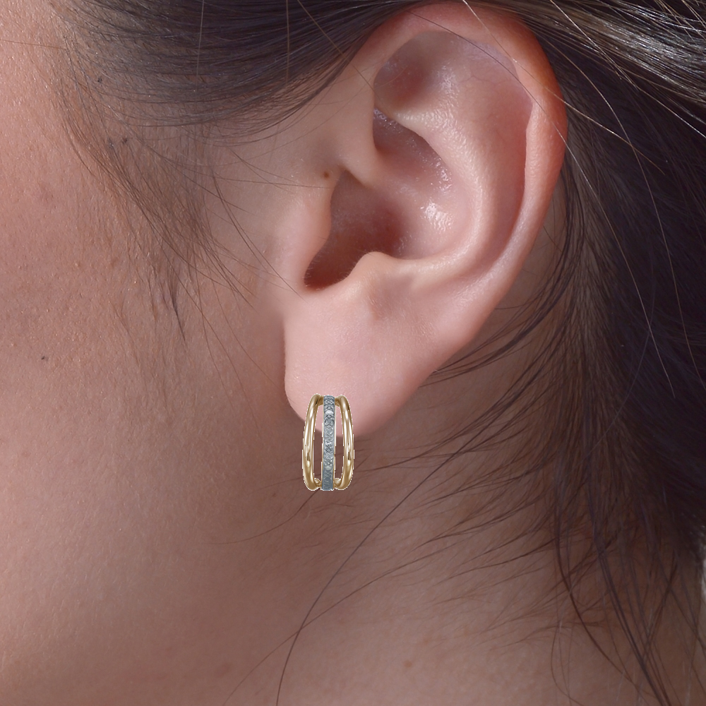 1/10 ct Diamond Hoop Earrings for Women Gold Plated Silver Prong 1 Inch - Picture 16 of 16