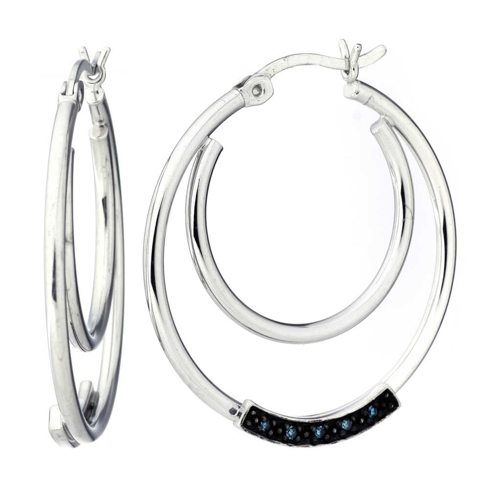 Sterling Silver Blue Diamond Hoop Earrings (1/20 cttw) eBay