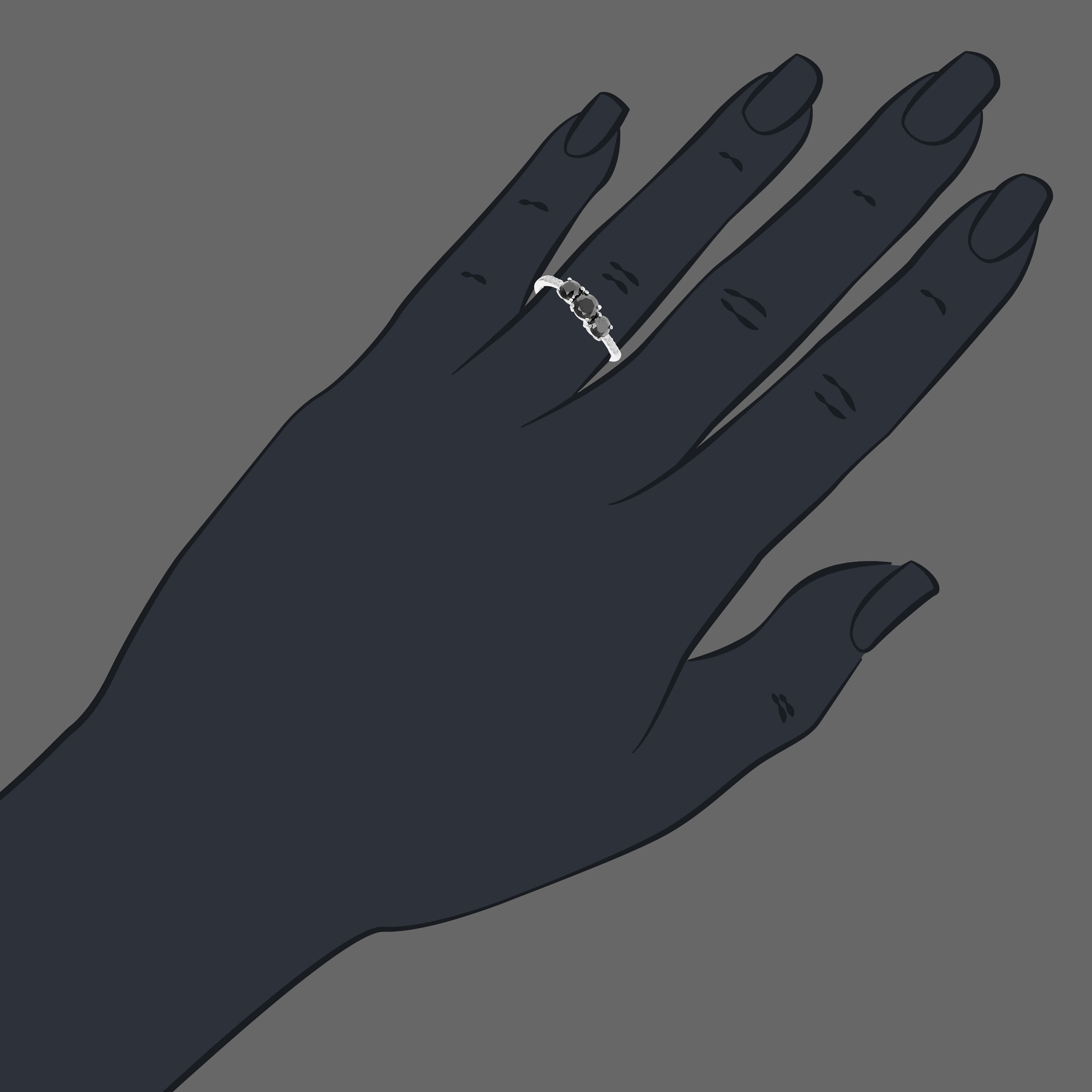 Anillo de compromiso de plata esterlina de 3 piedras de diamantes blancos y negros de 1 quiebra - Imagen 10 de 22