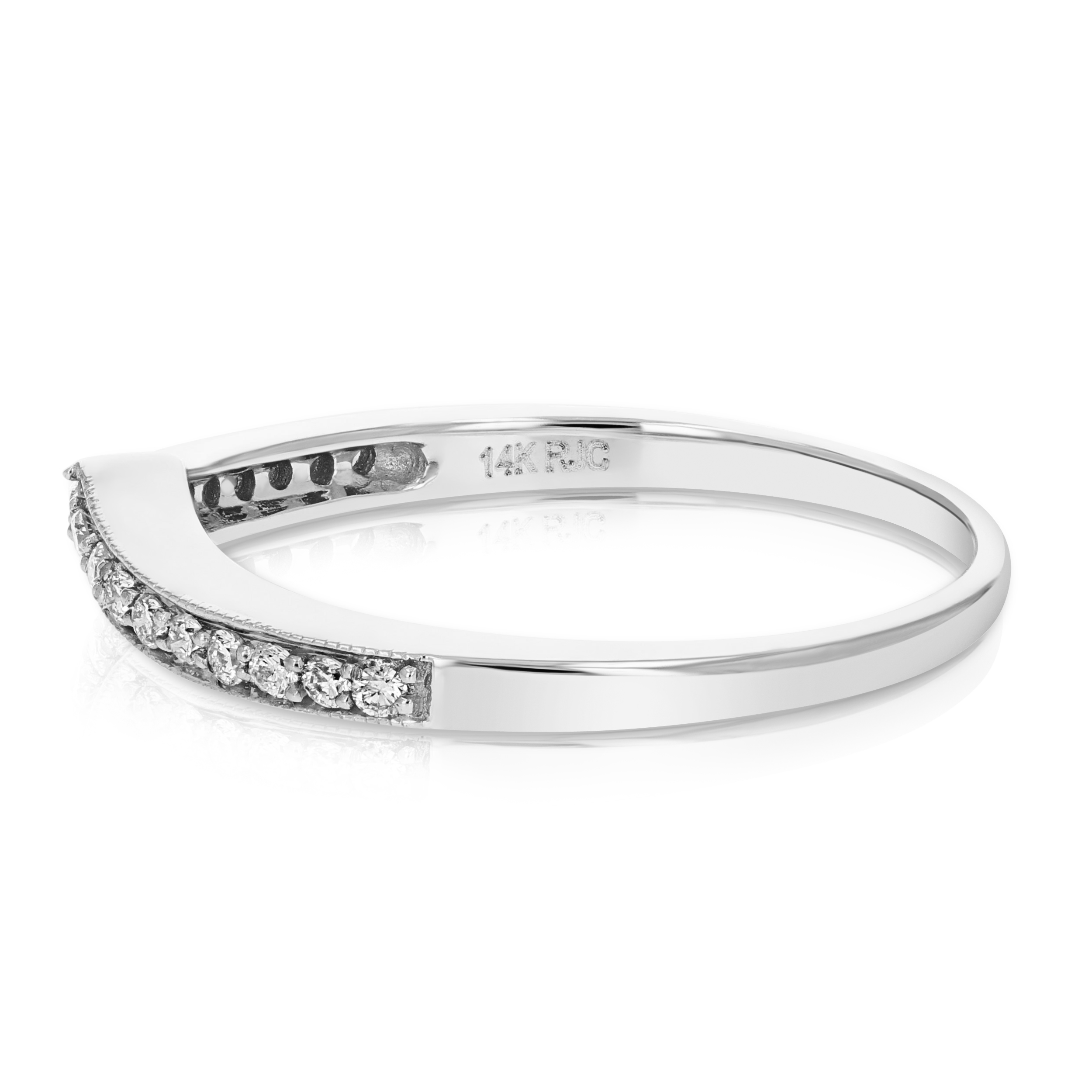 0.18 cttw V-Shape Milgrain Diamond Wedding Band 14K White or Yellow Gold Round - Picture 13 of 19