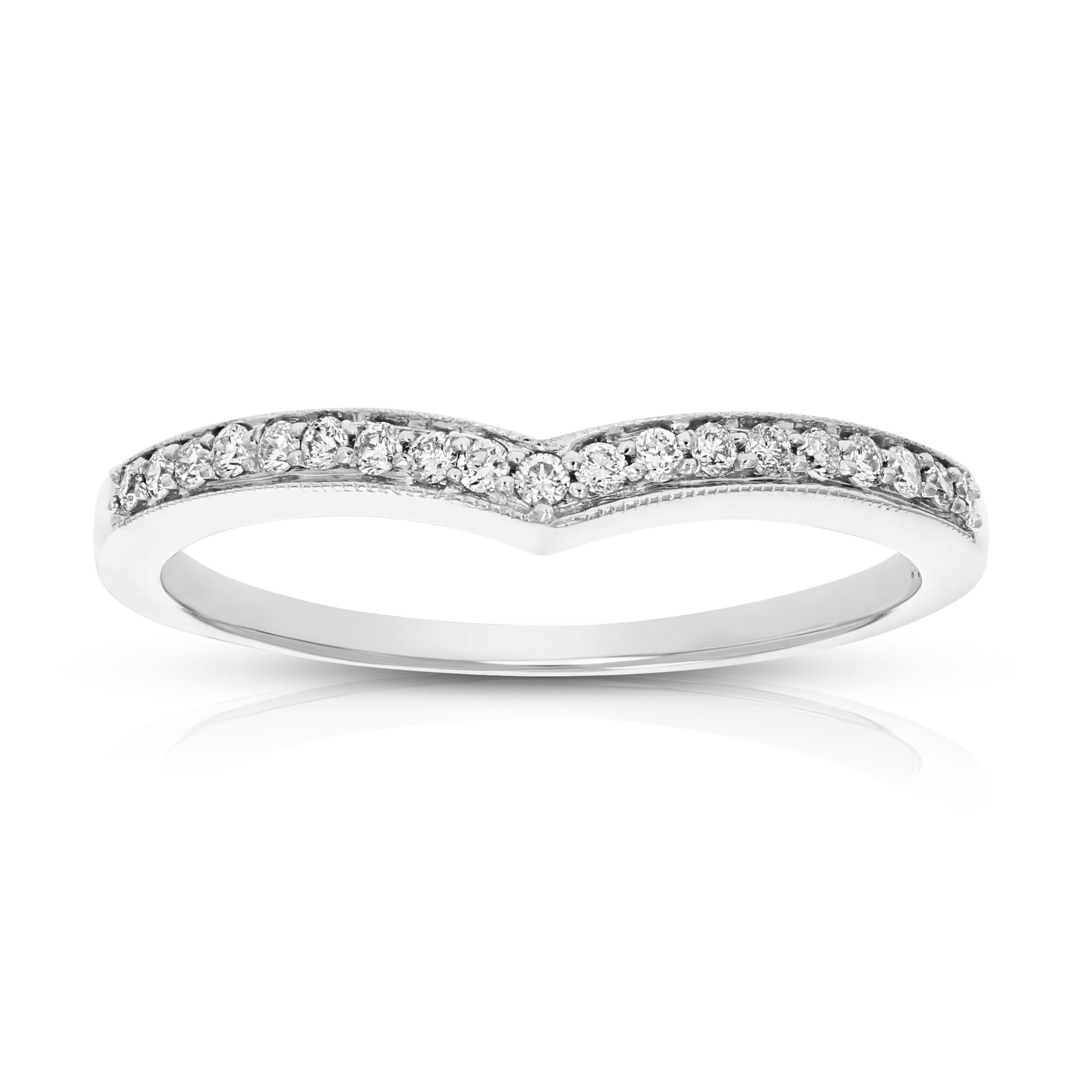 0.18 cttw V-Shape Milgrain Diamond Wedding Band 14K White or Yellow Gold Round - Picture 10 of 19