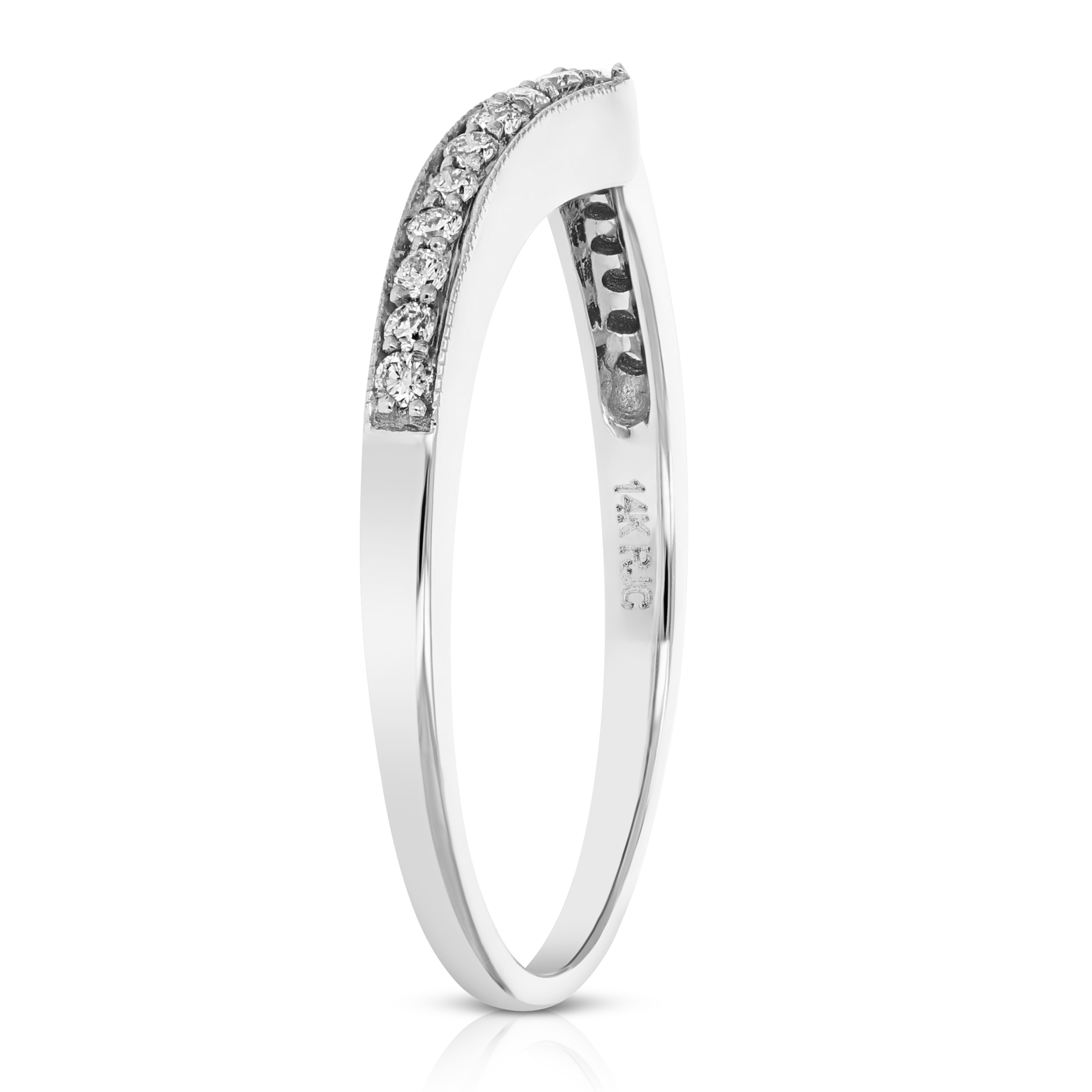 0.18 cttw V-Shape Milgrain Diamond Wedding Band 14K White or Yellow Gold Round - Picture 11 of 19