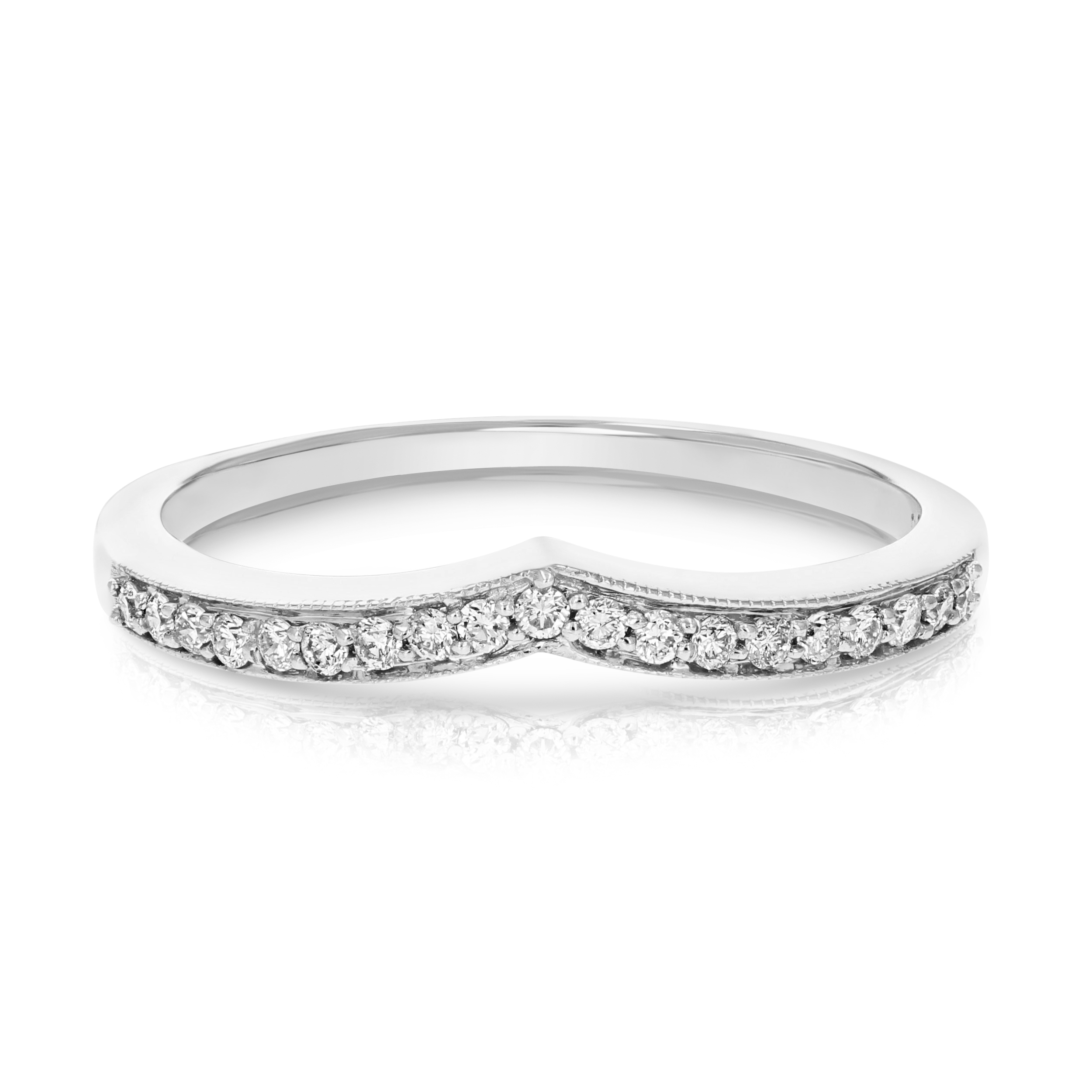 0.18 cttw V-Shape Milgrain Diamond Wedding Band 14K White or Yellow Gold Round - Picture 12 of 19